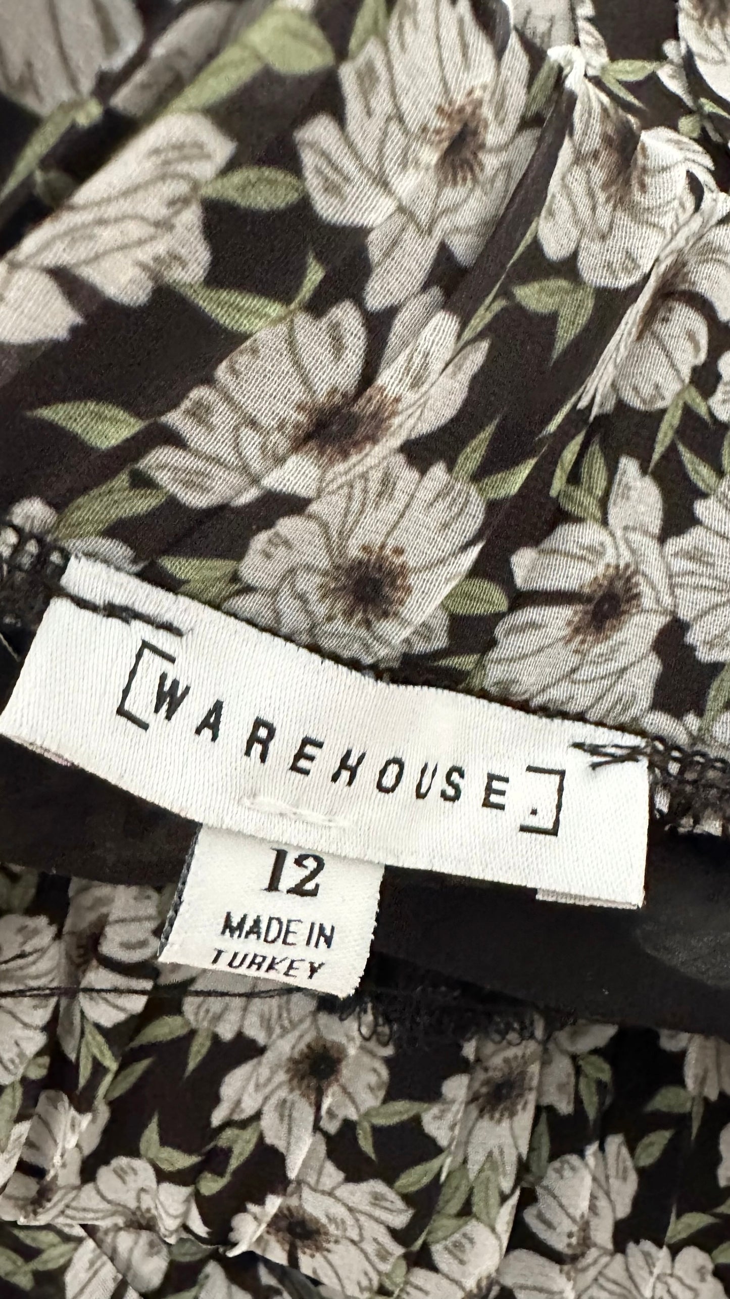 Warehouse black white floral print tiered midi skirt large L UK 12 vgc