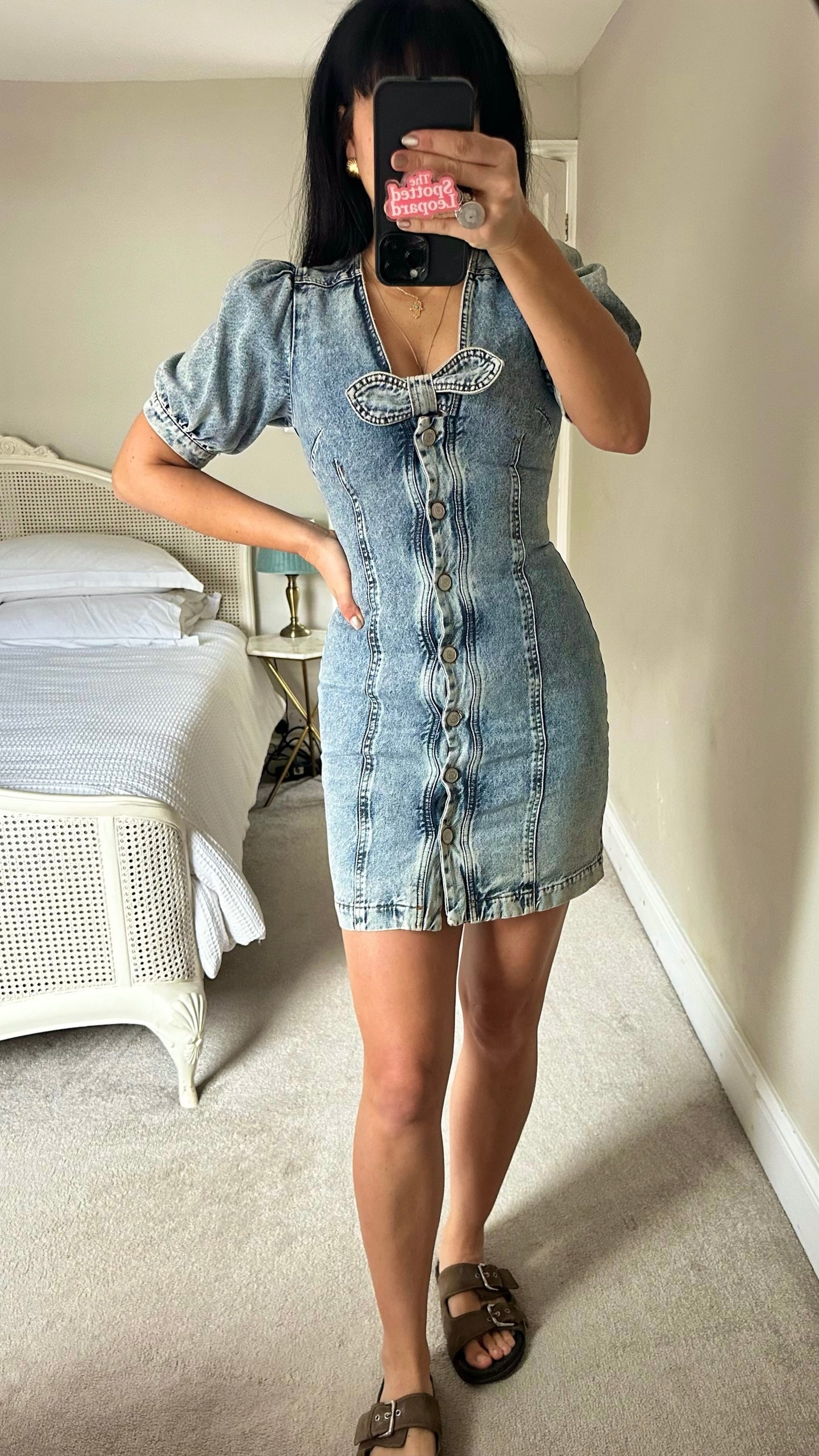 Whistles acid wash denim vintage look tie front button up dress small UK 8 vgc