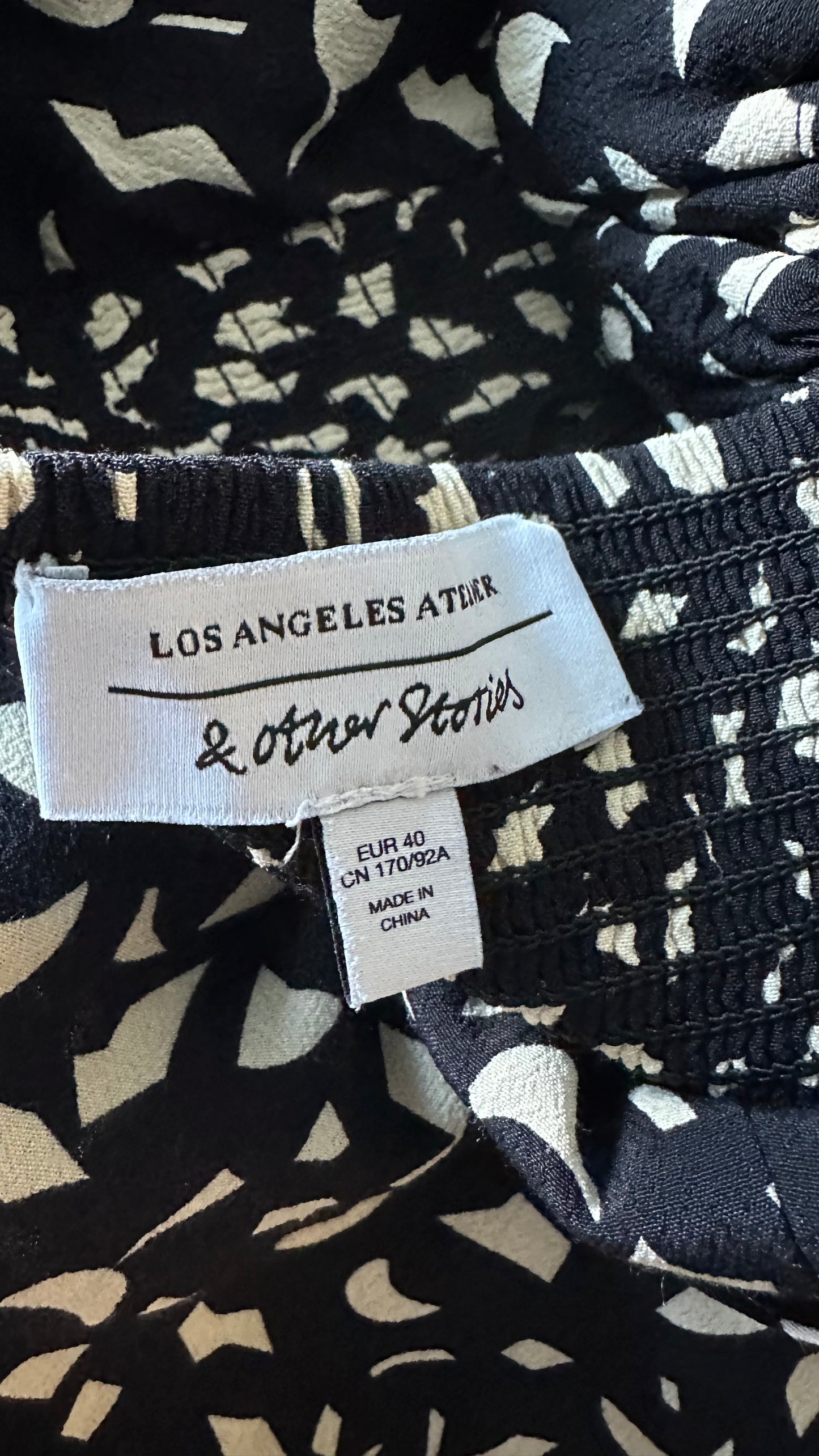 & other stories black cream abstract side split squiggle midi event dress medium UK 12 vgc