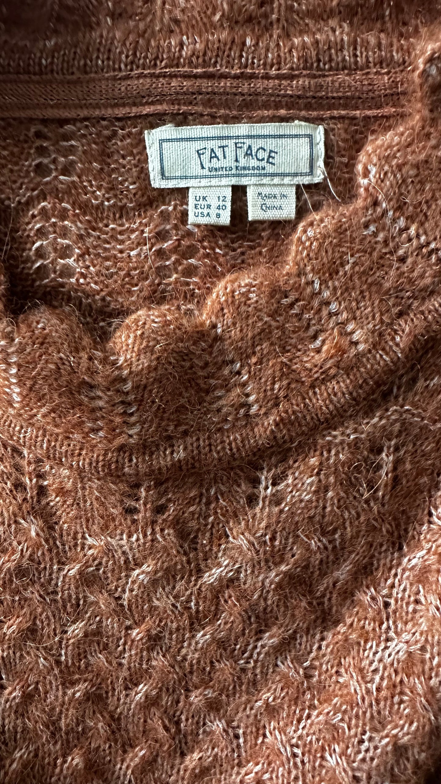 Fat face brown caramel alpaca wool knitted jumper medium UK 12 vgc