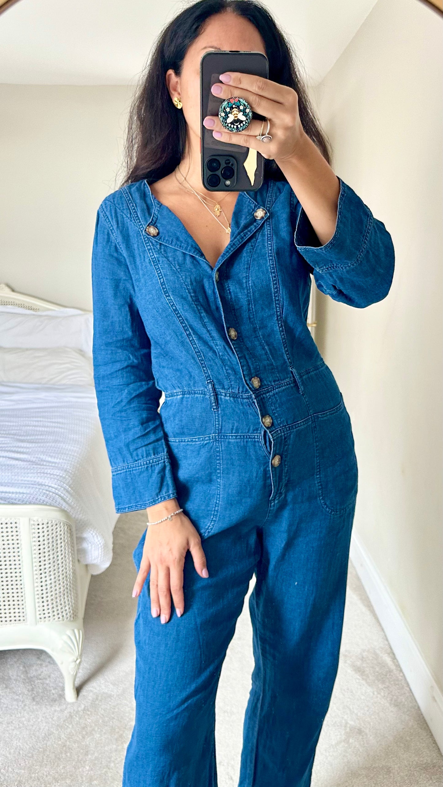 & other stories dark blue navy linen blend jumpsuit boilersuit medium UK 10-12 vgc