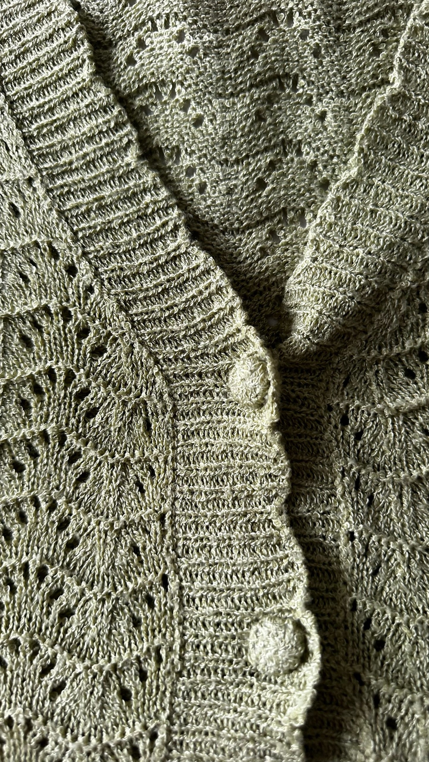 Anthropologie olive khaki green crochet knitted cardigan jumper small UK 8-10-12 vgc