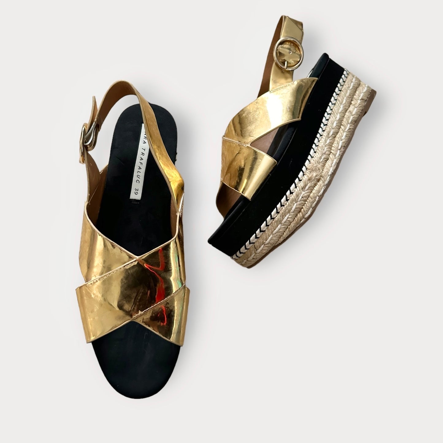 Zara chrome metallic cross over platform flatform sandals shoes new UK 6 EU 39