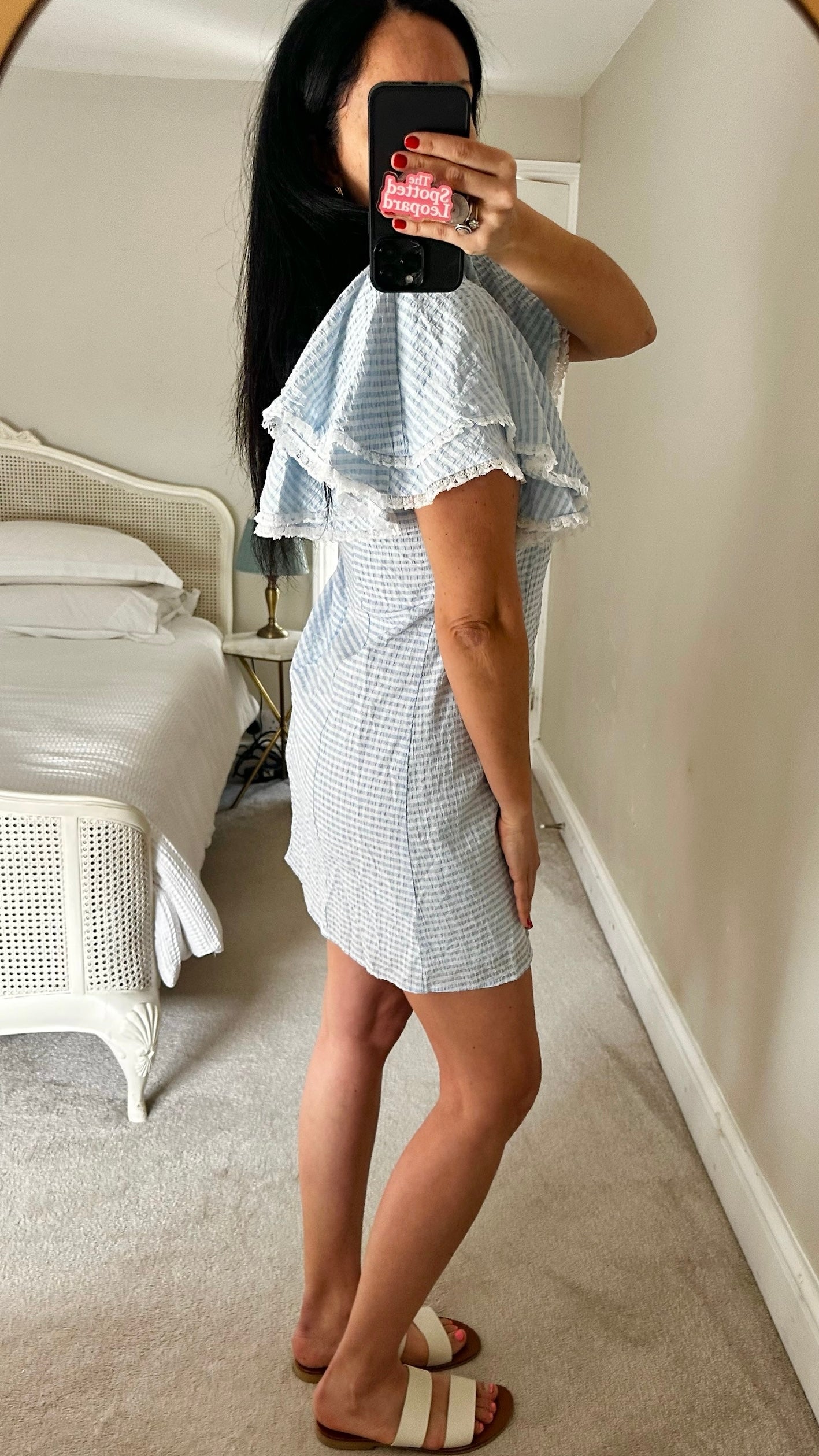 Sister jane light blue check frill sleeve mini dress small UK 10 vgc