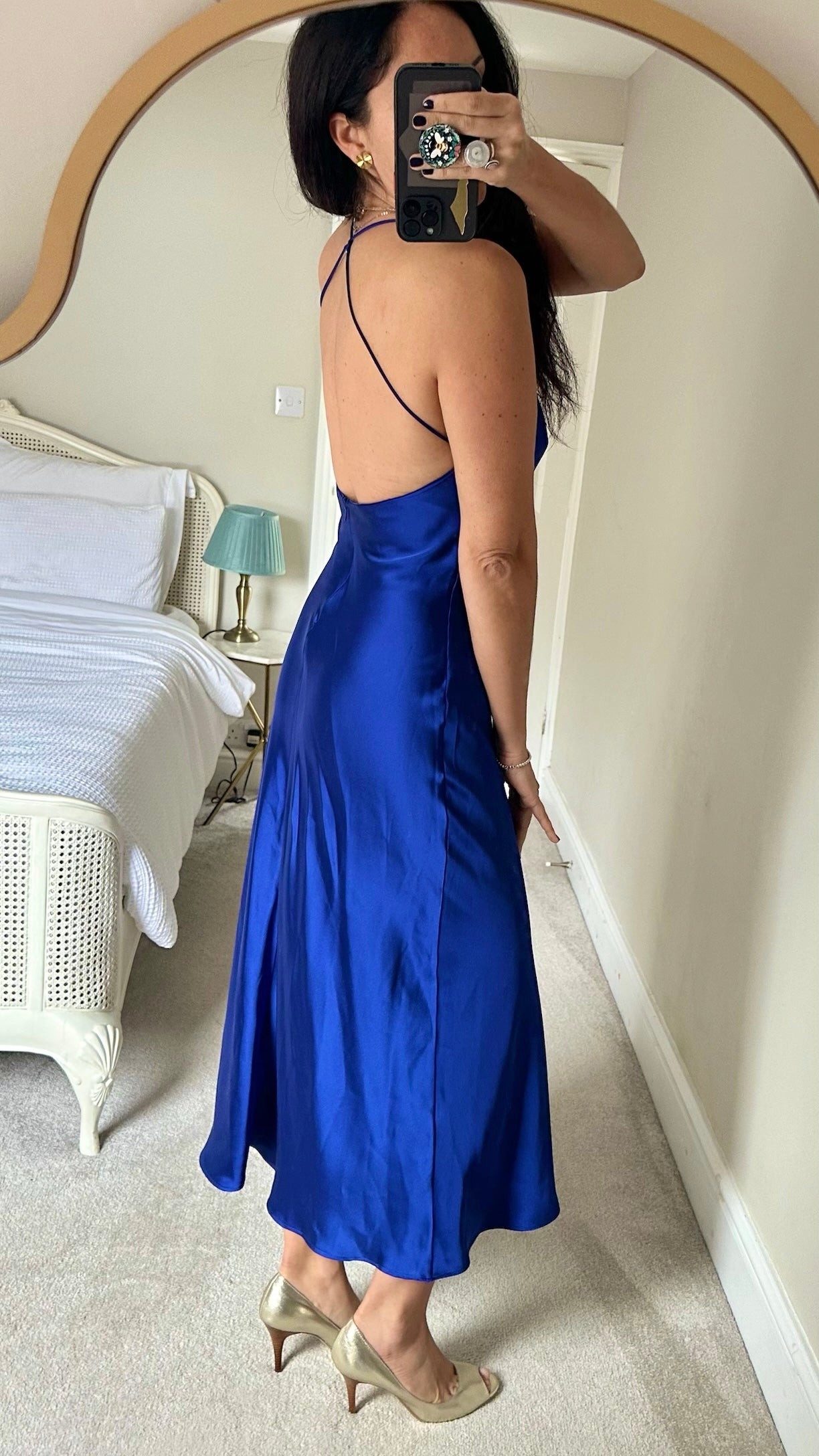 Zara cobalt blue satin backless midi maxi strap dress party Christmas event medium M UK 10