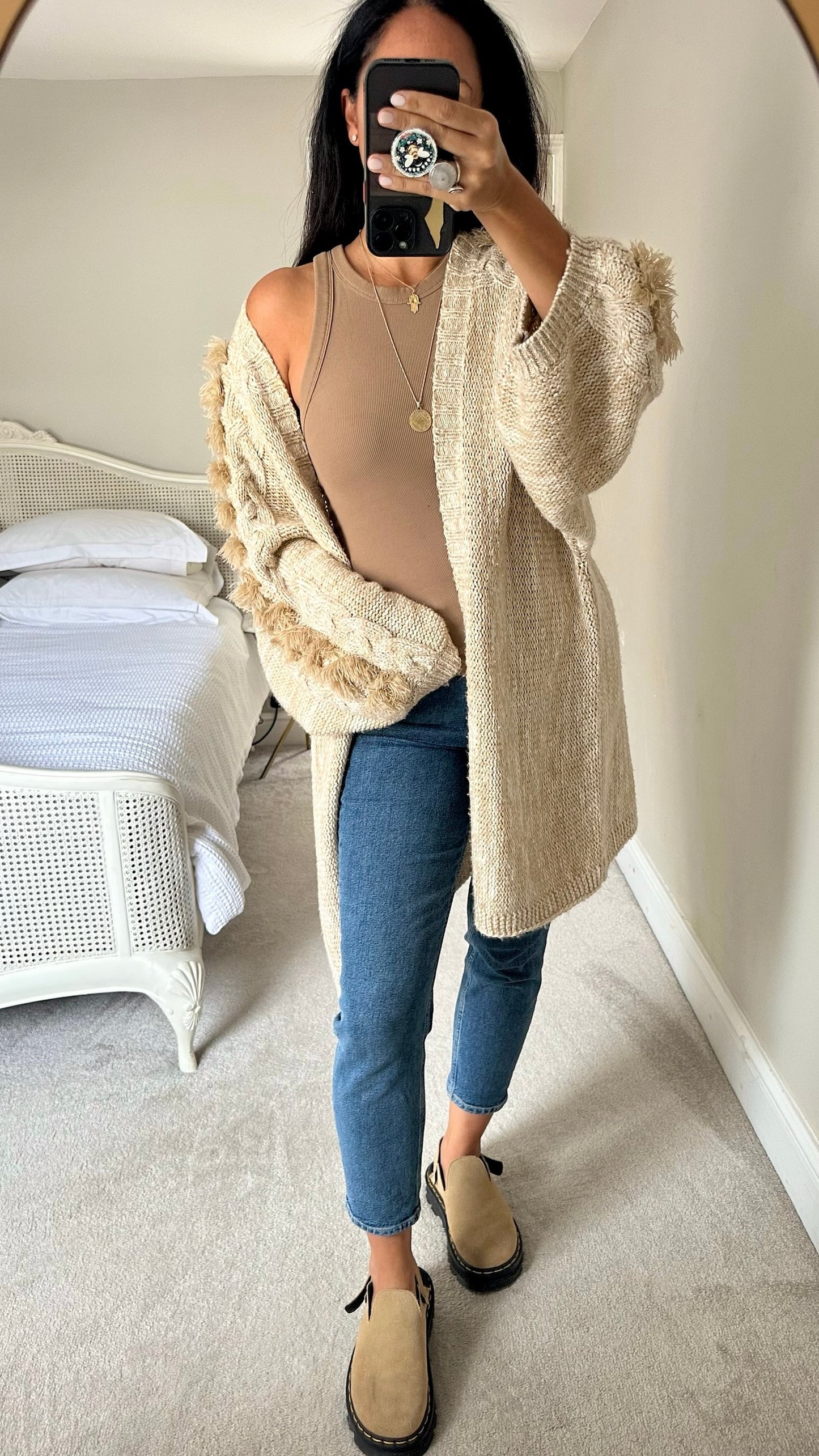 Anthropologie beige caramel boho knitted oversized longline cardigan large UK 12-14 vgc w25
