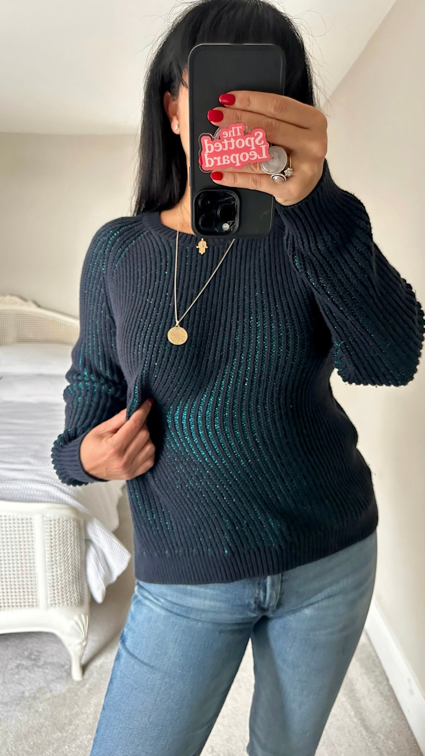 Hush turquoise green blue shimmer knit jumper medium M UK 10 XMS25 excellent used condition