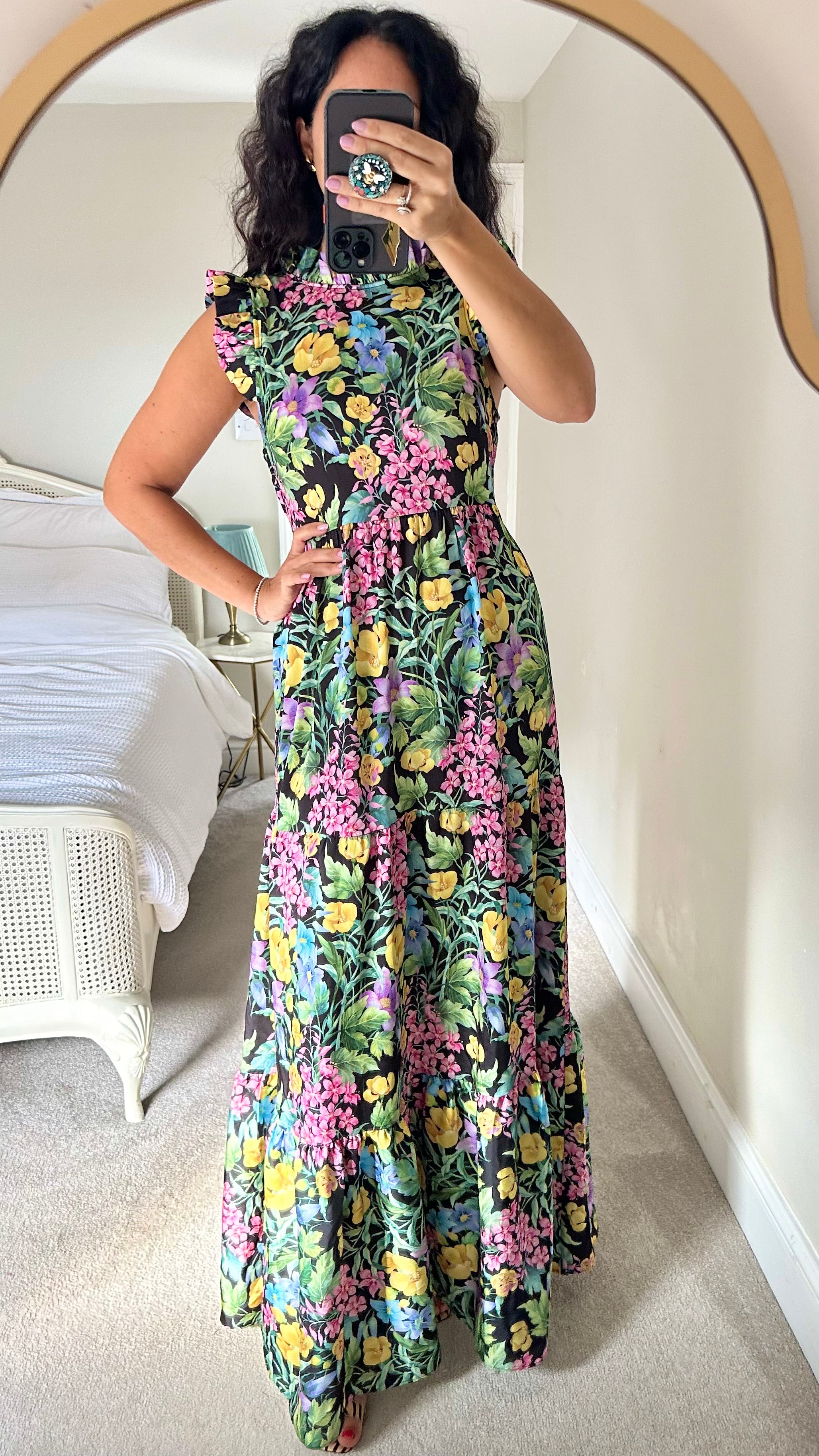 Forever Unique black green pink floral wedding guest event maxi dress the.spotted.leopard