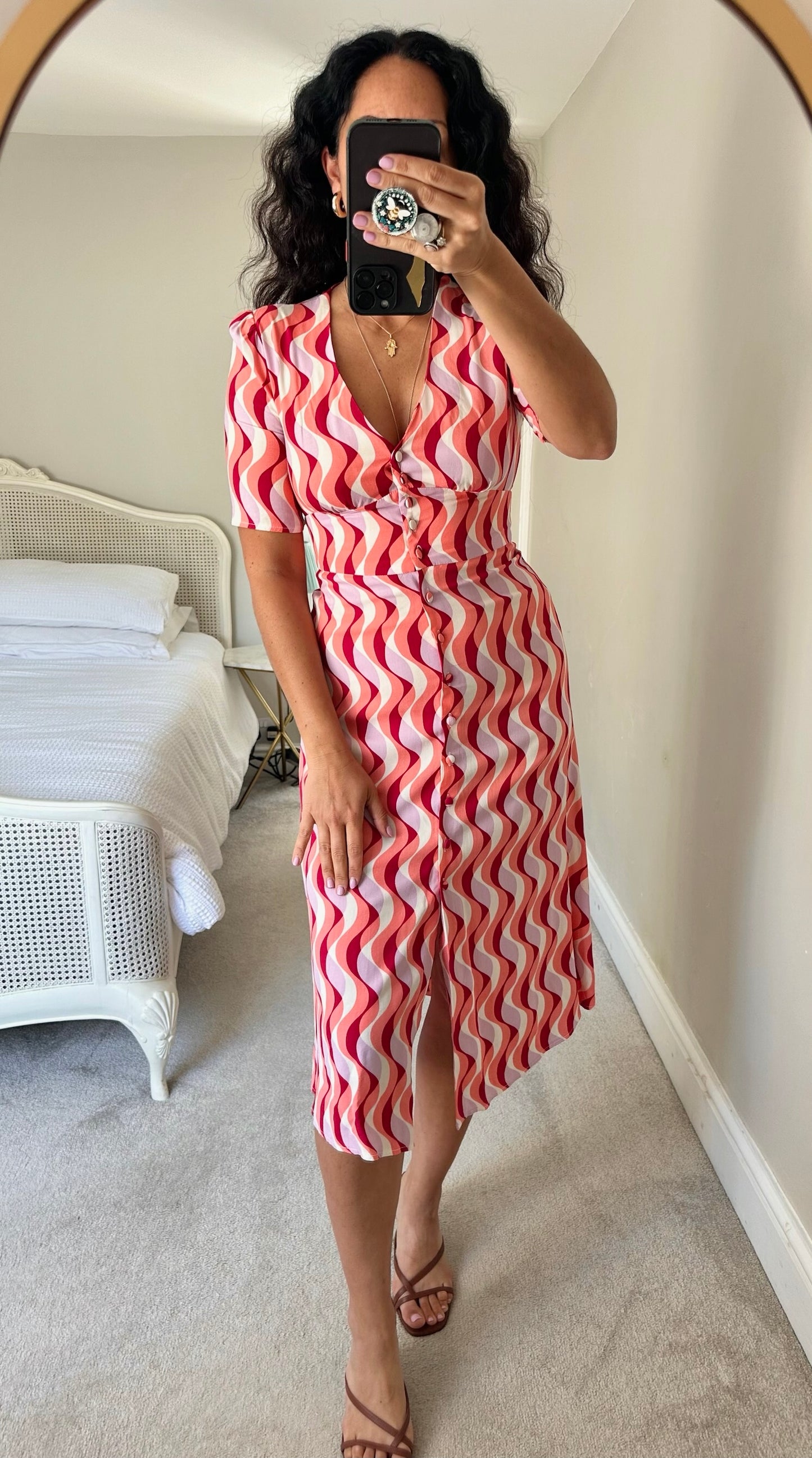 Nobody’s child lilac burgundy wavy button up dress small UK 8 vgc