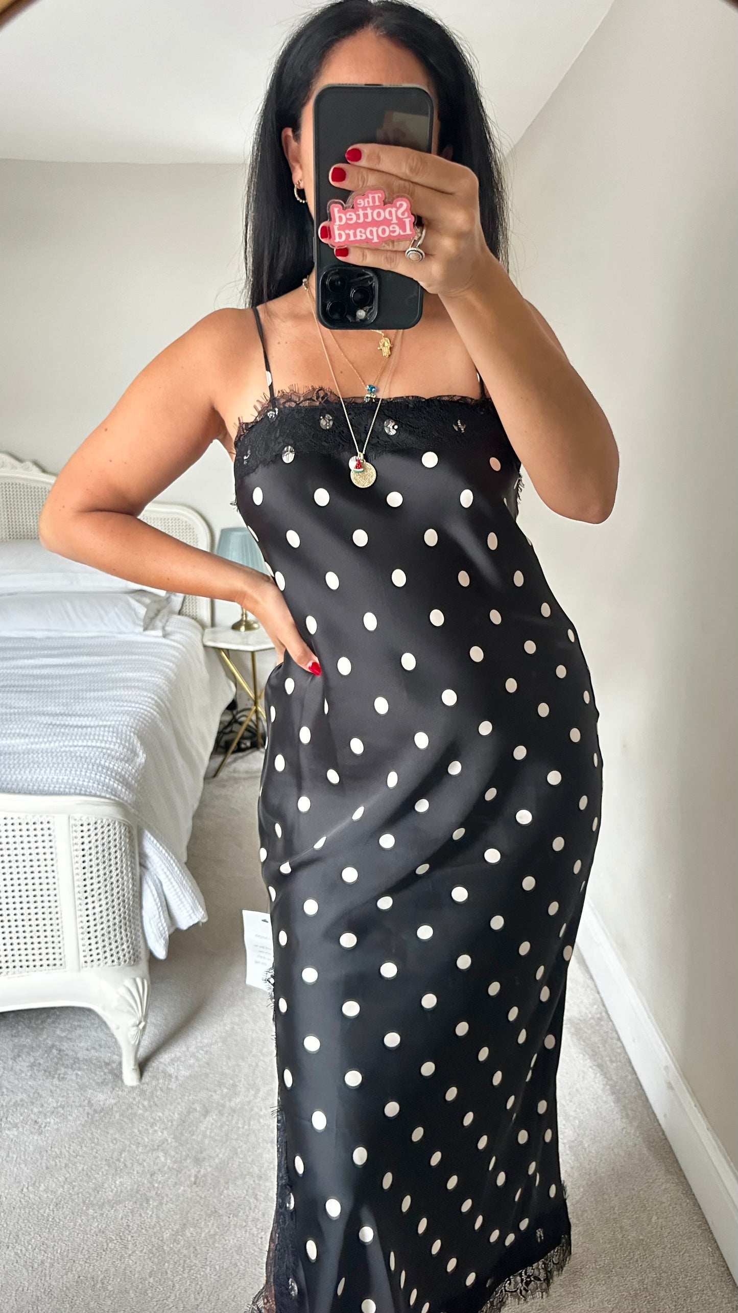 Nobody’s Child black cream polka dot midi dress small UK 8 new bnwt