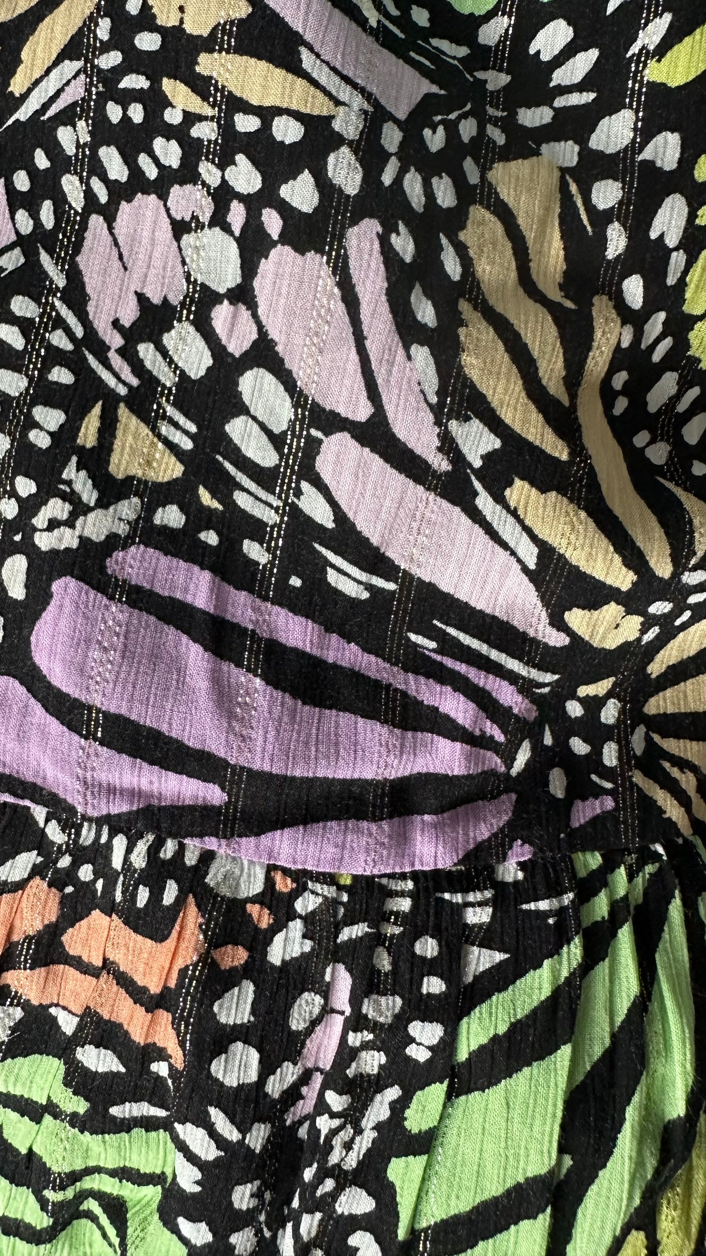 Oliver Bonas black lilac butterfly dress midi long small UK 8-10 vgc