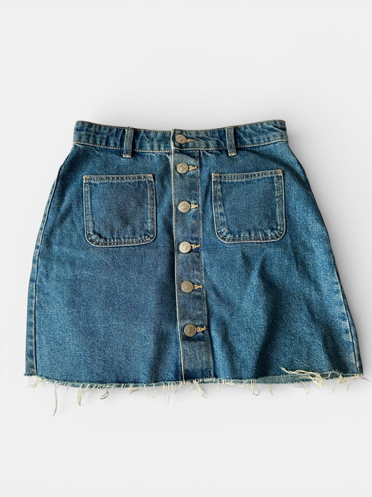 Zara navy blue button up denim jeans mini skirt small cotton UK 8 vgc