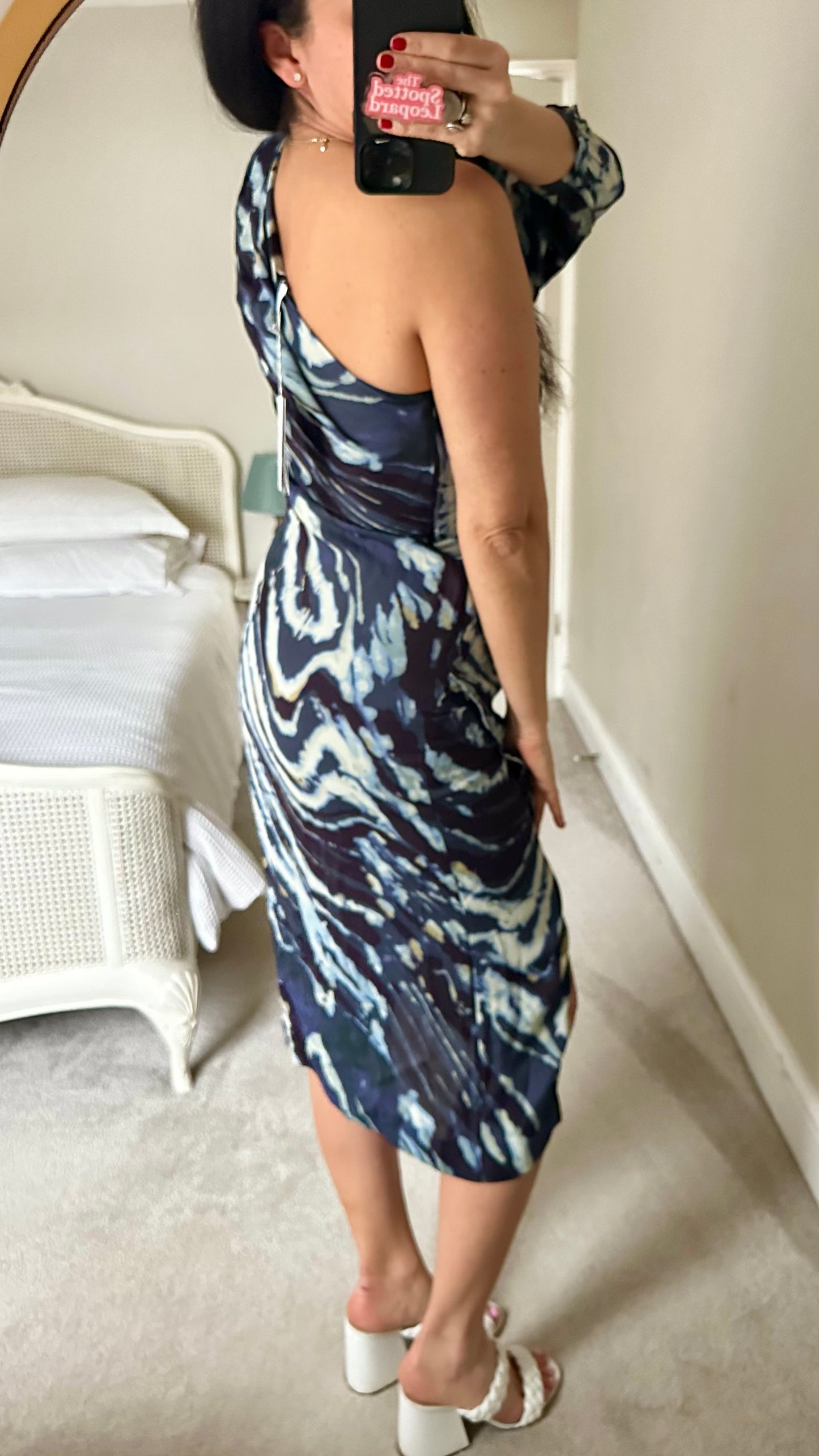 & other stories navy blue petrol swirl midi side split event occasion dress small UK 8 new bnwt