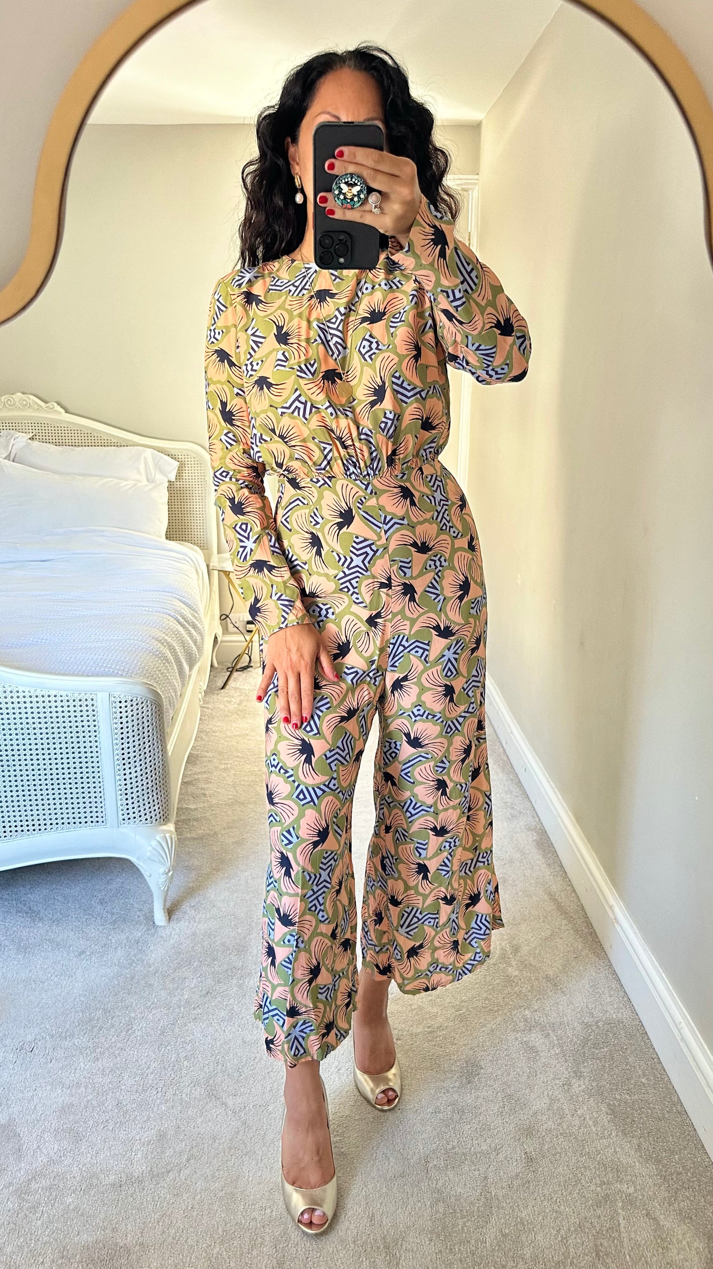 ASOS Africa chi chia printed apricot jumpsuit large UK 12 vgc