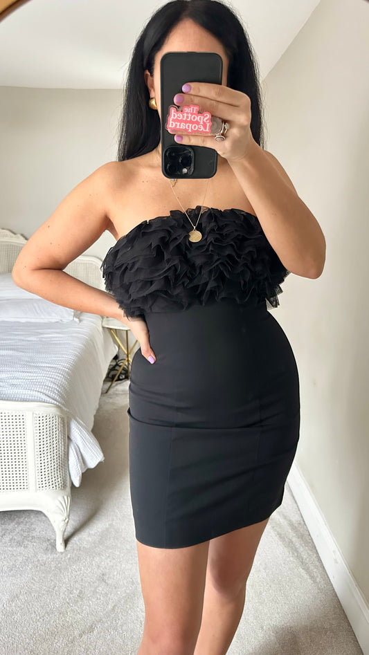 & other stories black ruffle mini dress small UK 8 event lbd vgc