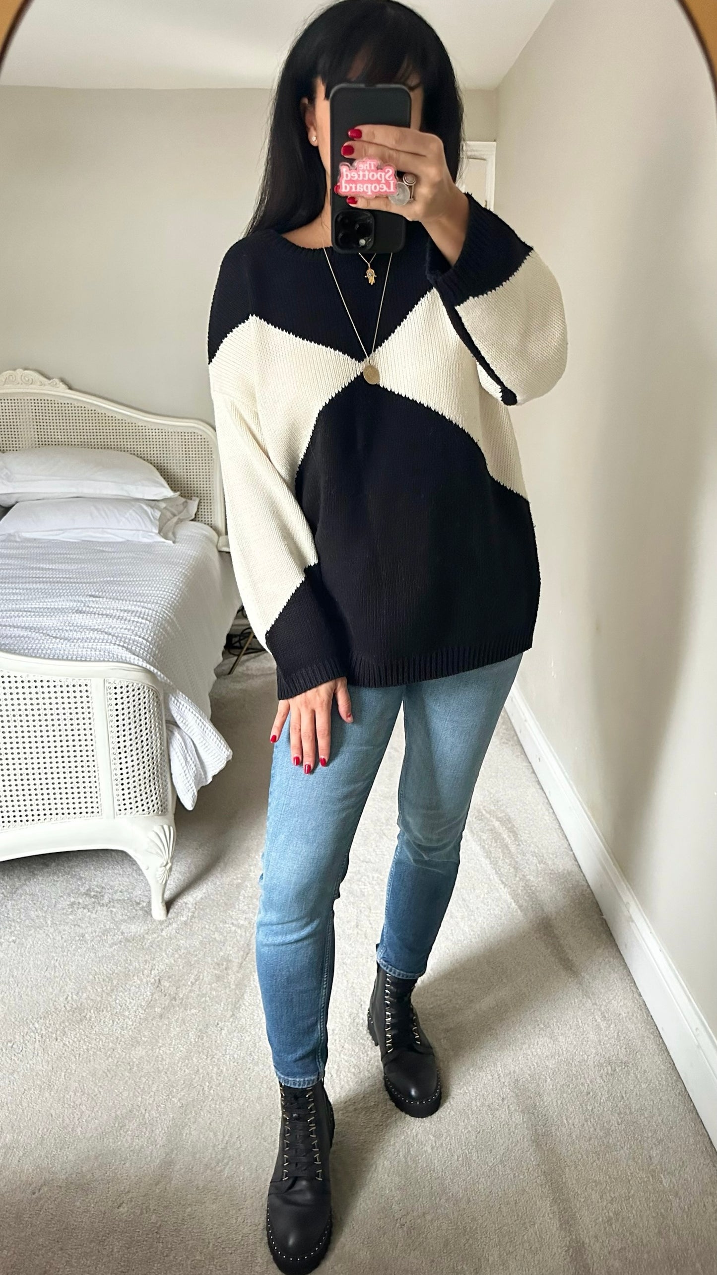 Le Marias black white monochrome block cover oversize jumper large L UK 12-14