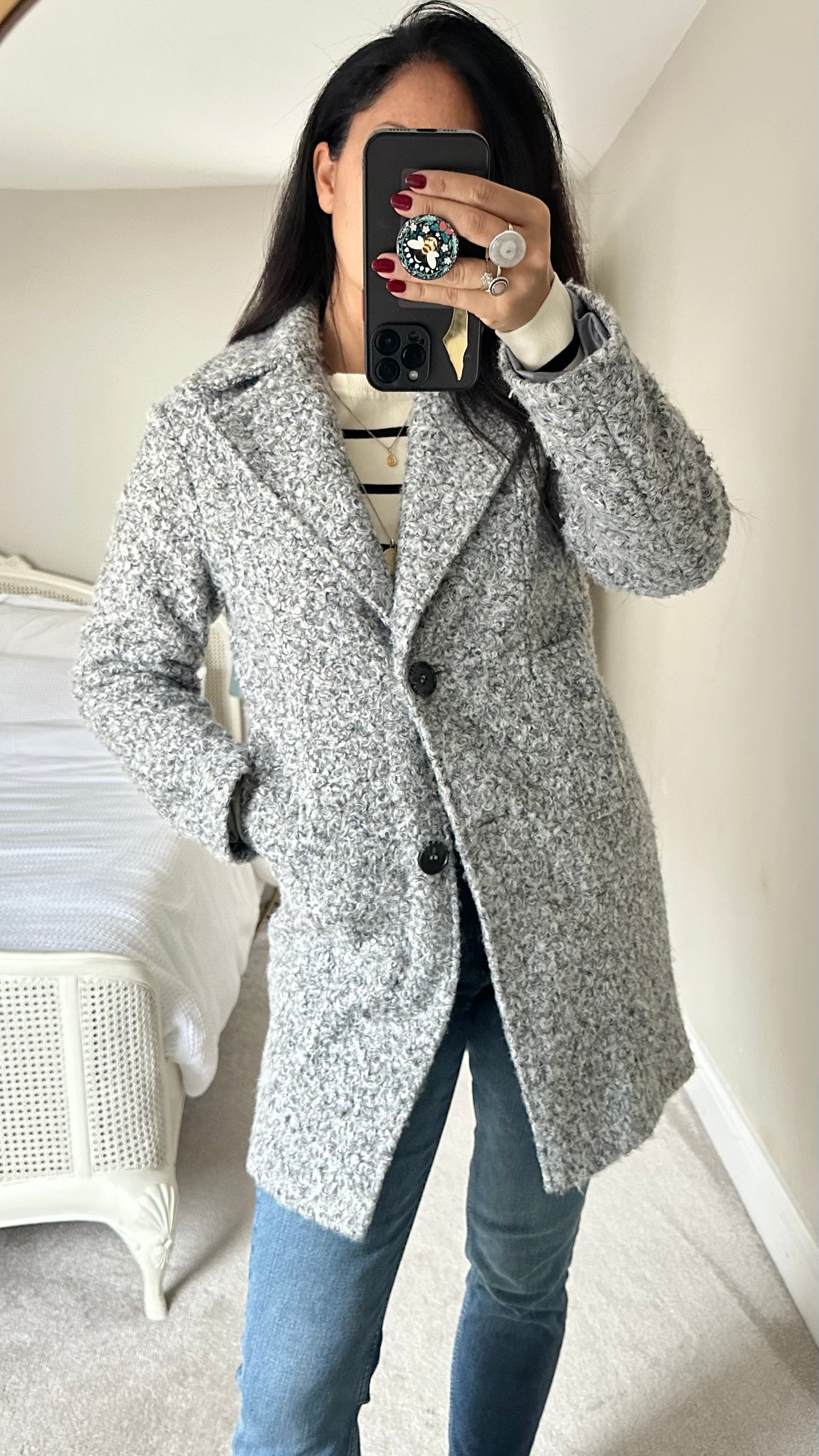 Topshop grey marl smart longline peacoat winter coat small UK 8 vgc