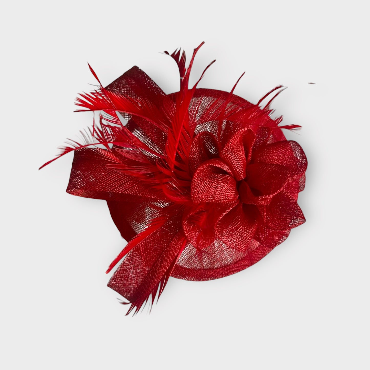 Red feather fascinator headpiece wedding guest hat small vgc