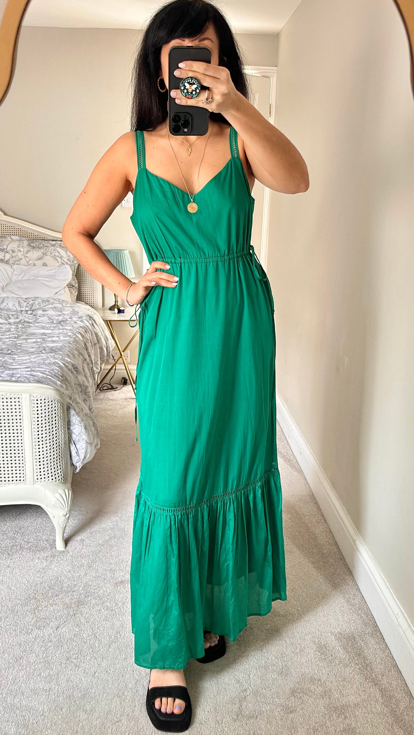 Oliver Bonas emerald green maxi dress holidays small UK 8 vgc