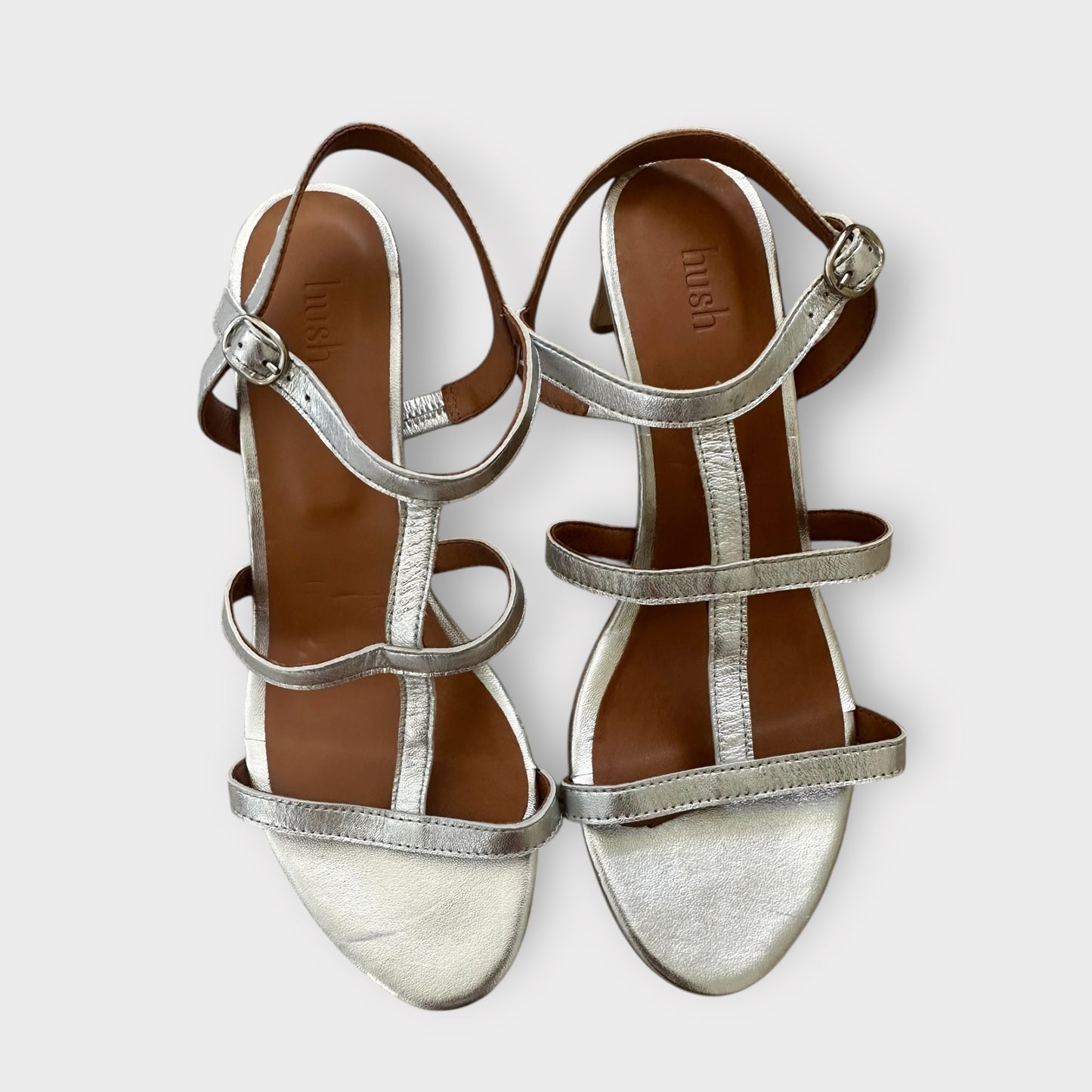 HUSH silver metallic leather shoes heels event new bnwot UK 7 EU 40