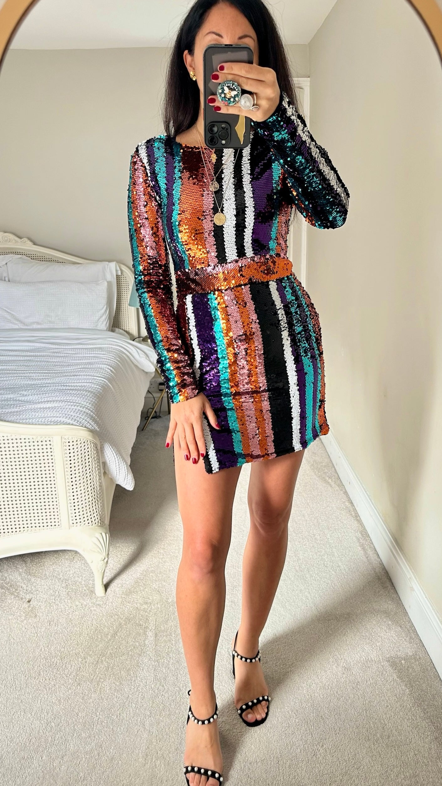 Club L multicoloured stripe sequin mini dress Christmas party small S UK 8 NWT