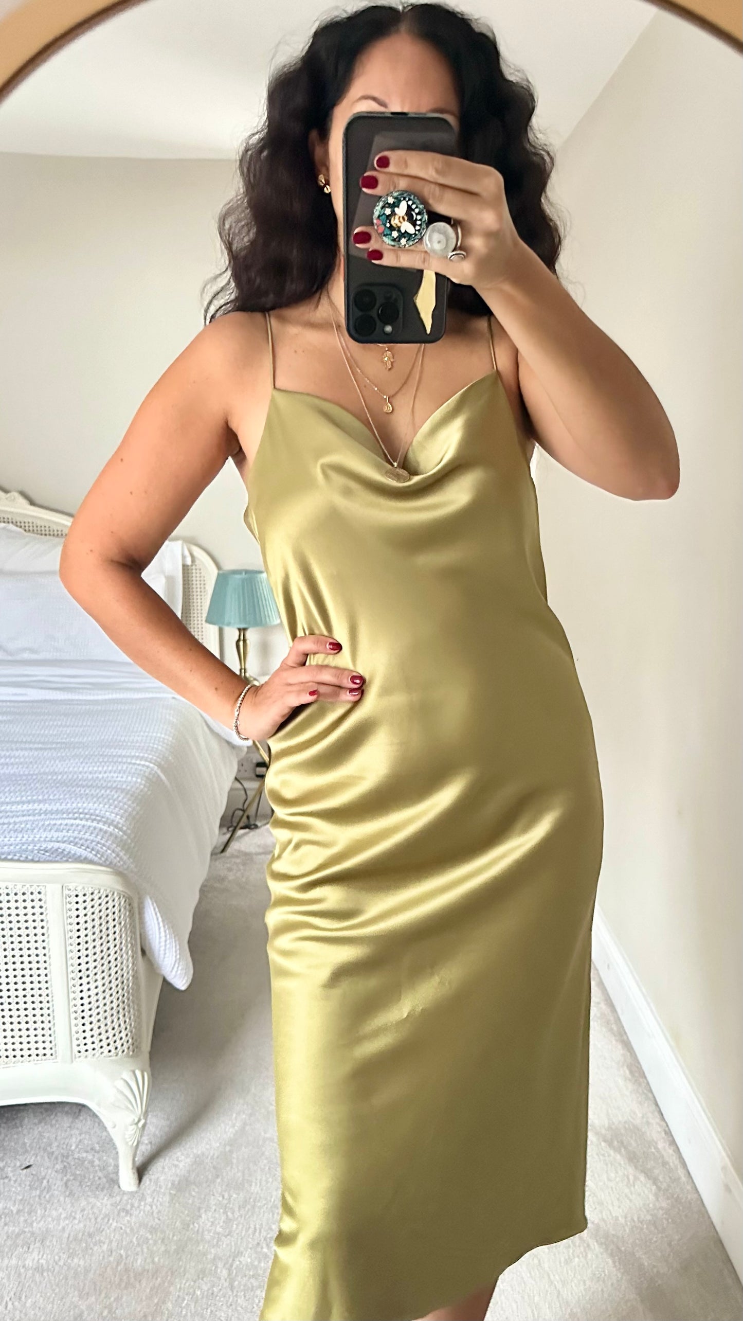 Topshop khaki gold slip dress event eveningwear party UK 12 petite vgc