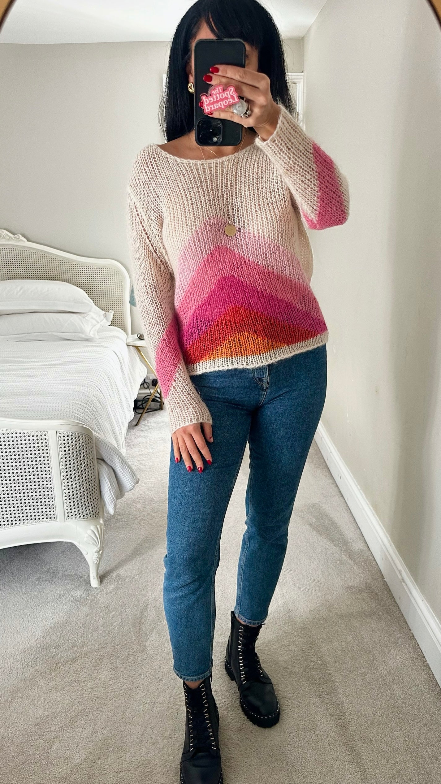 Jeff pink orange cream mohair wool blend designer knitted jumper UK 10 vgc XMS25