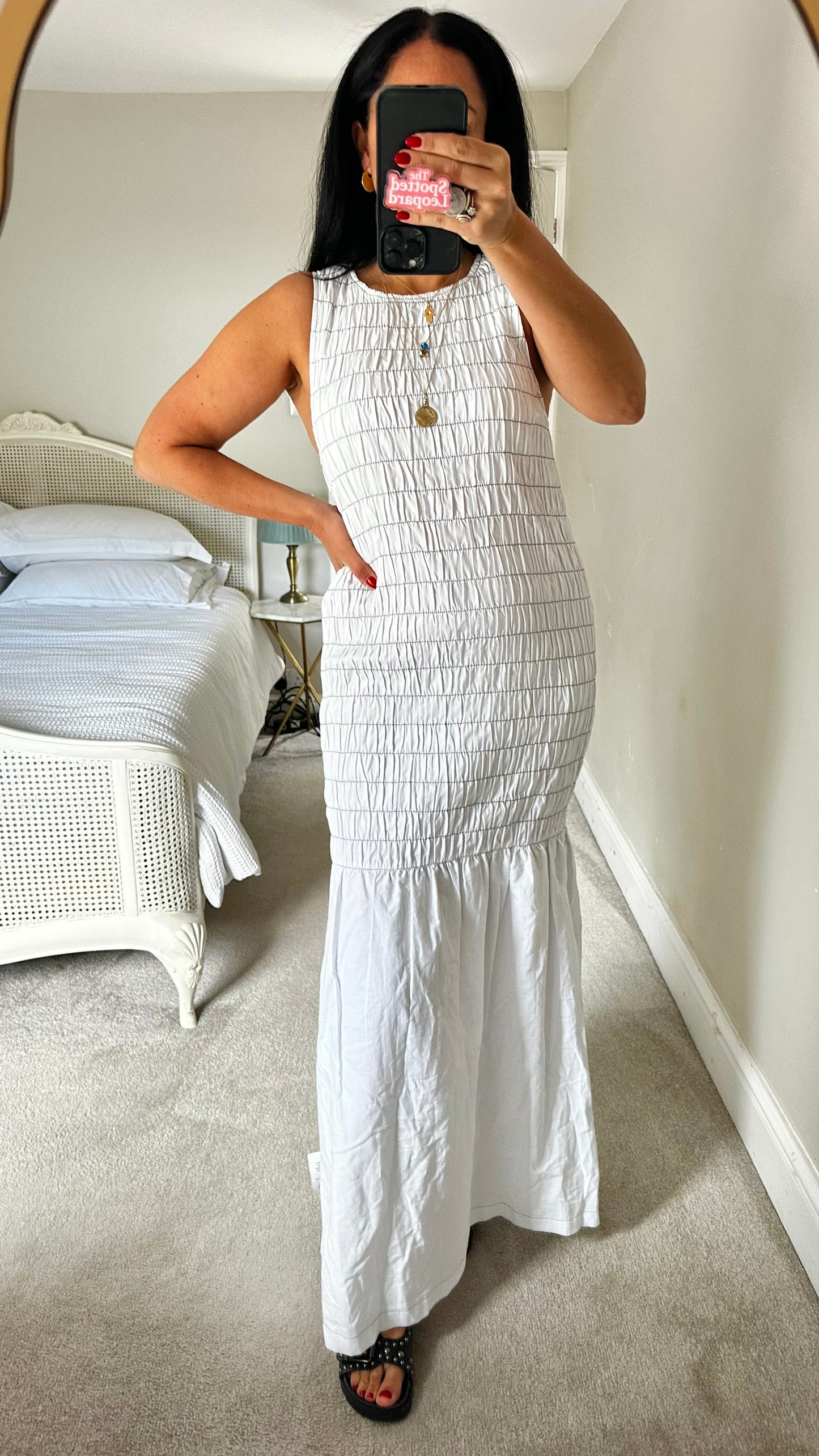 Topshop white shirred maxi long dress medium UK 14 new bnwt