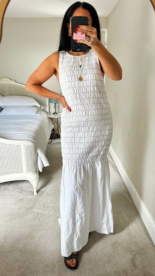Topshop white shirred maxi long dress medium UK 14 new bnwt