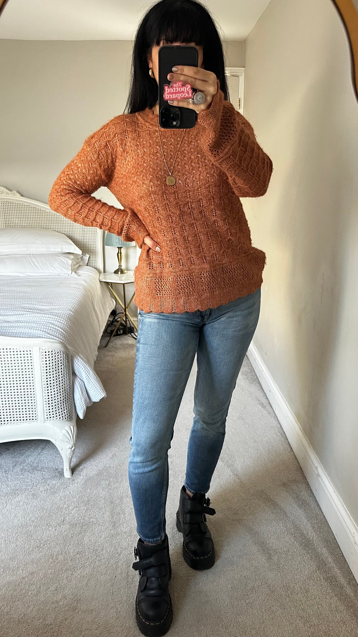 Fat face brown caramel alpaca wool knitted jumper medium UK 12 vgc