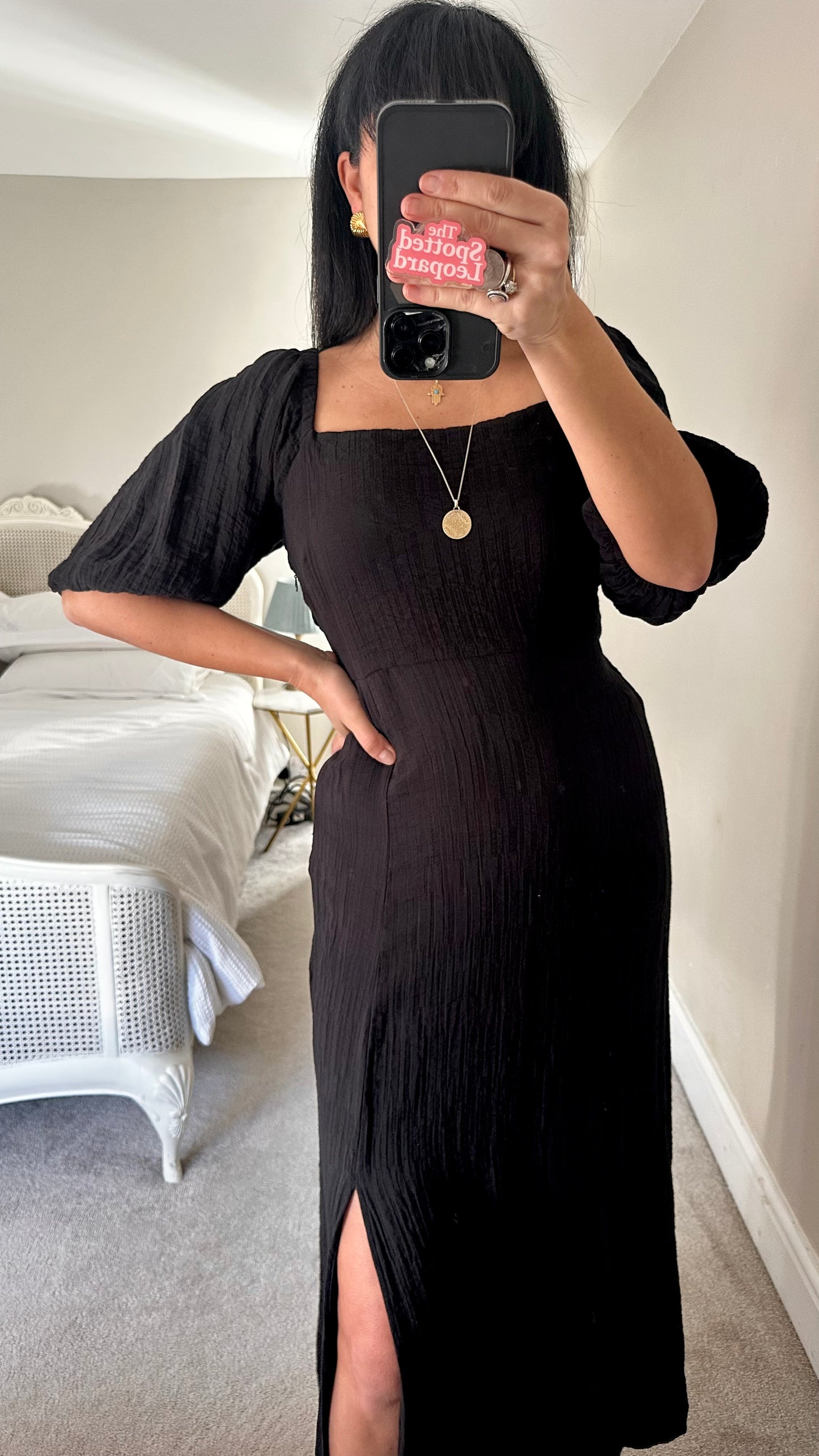 FRNCH black backless side split midi event dress small large UK 10 12-14 vgc holiday