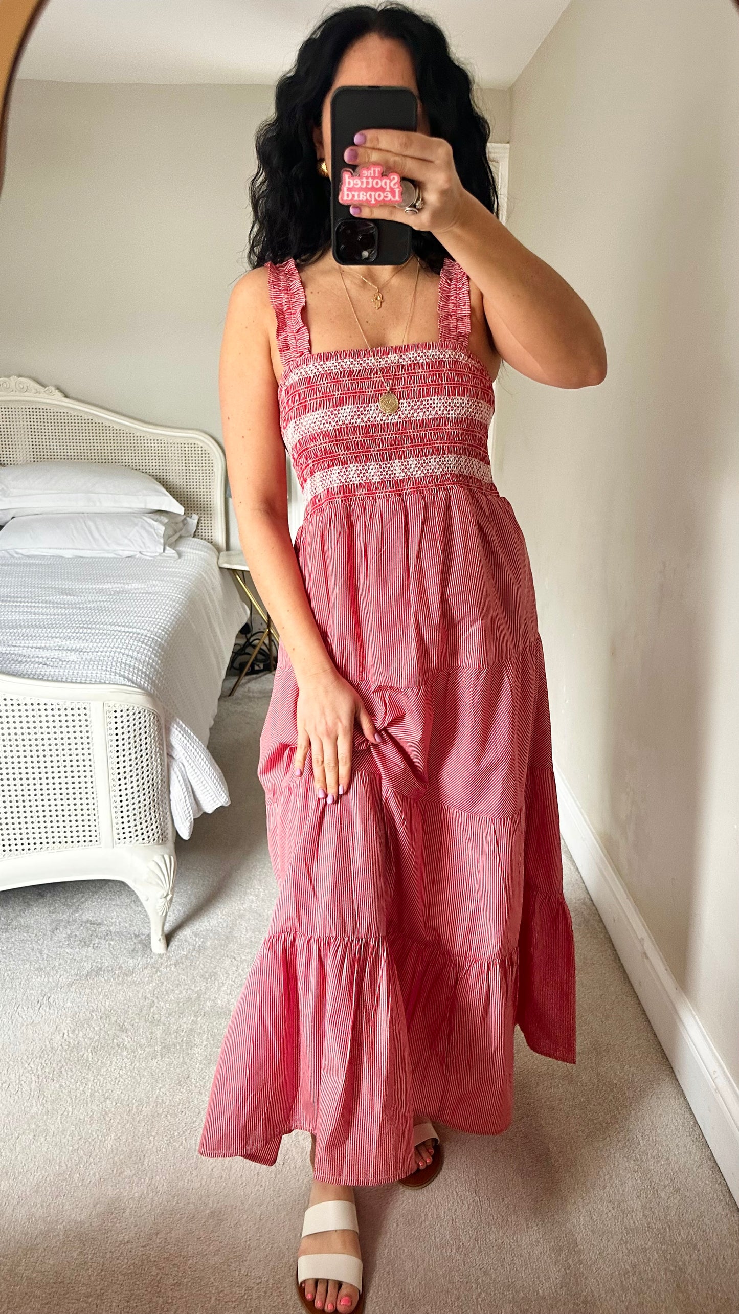 Accessorise red white stripe maxi midi long dress medium UK 14 vgc