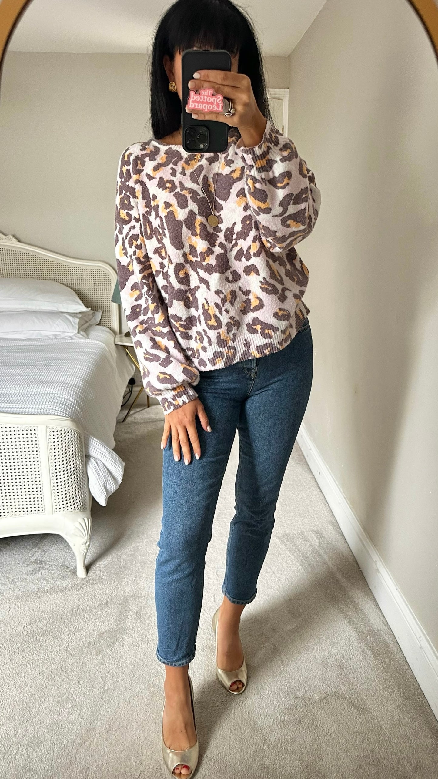 Oliver bonas lilac leopard animal print jumper large L UK 12-14 good used condition