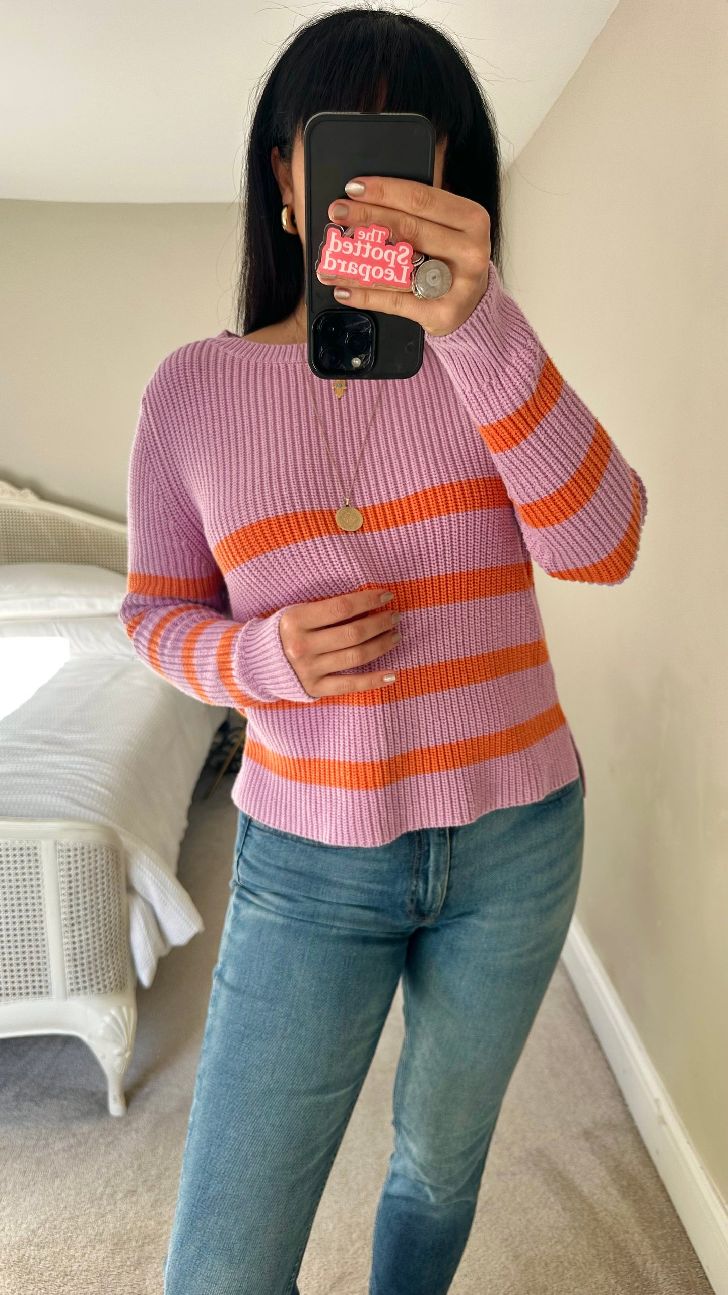 Mint Velvet lilac orange stripe knitted jumper small UK 8 10 vgc