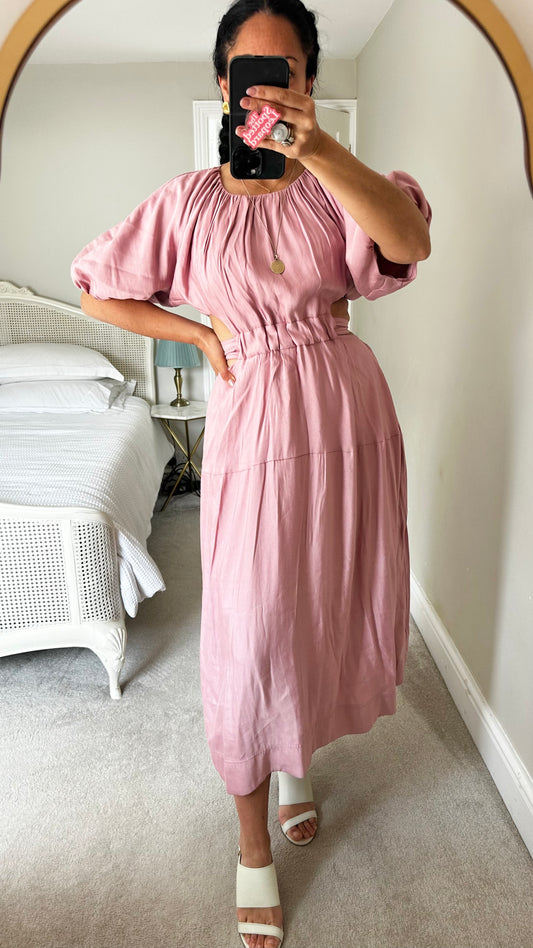 Jovonna rose pink long midi wedding guest dress large UK 12-14 new bnwt