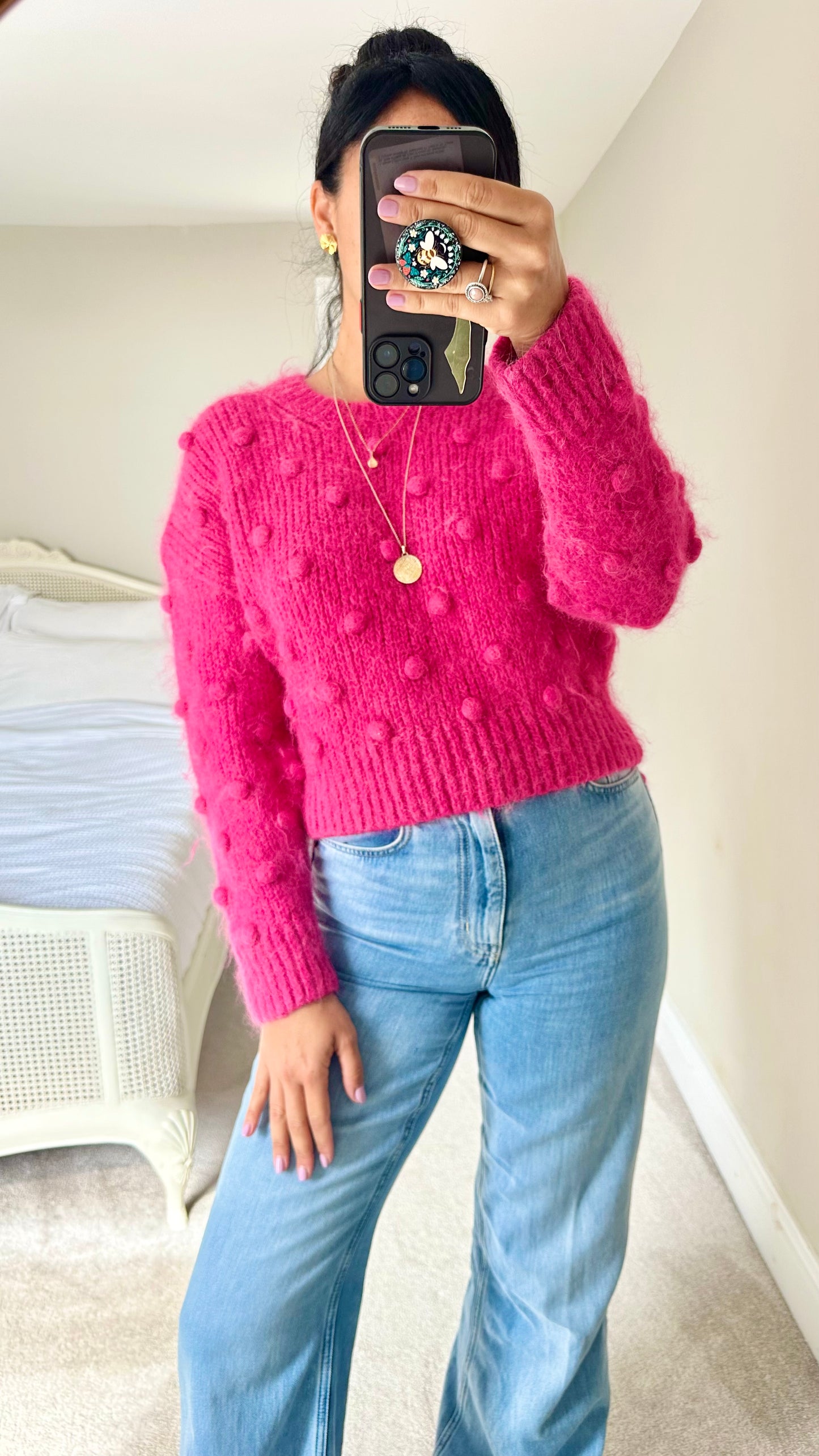 & other stories fuschia pink knitted alpaca blend jumper large UK 12 vgc