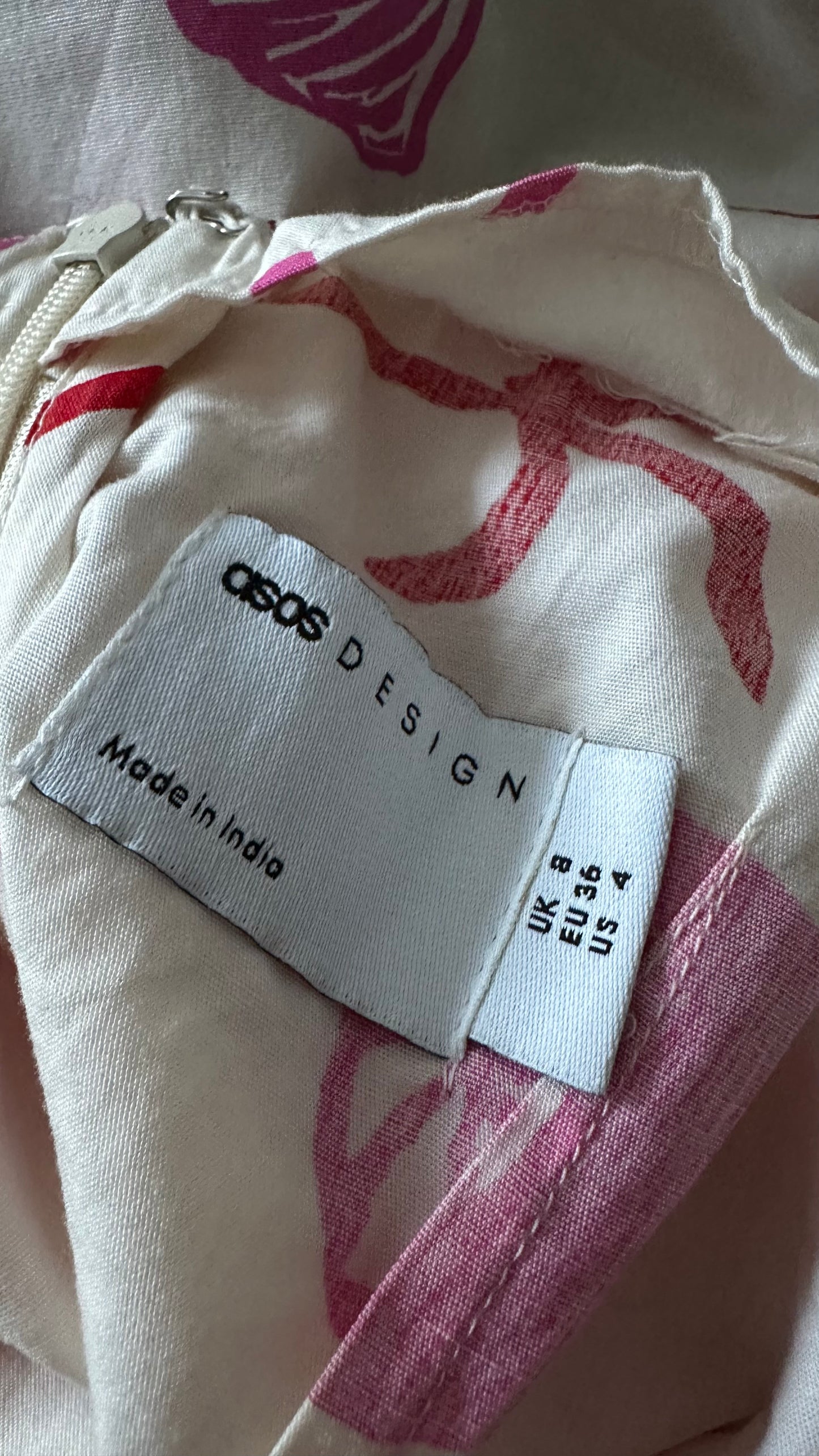 ASOS cream pink red shell print mini dress small UK 8 holiday