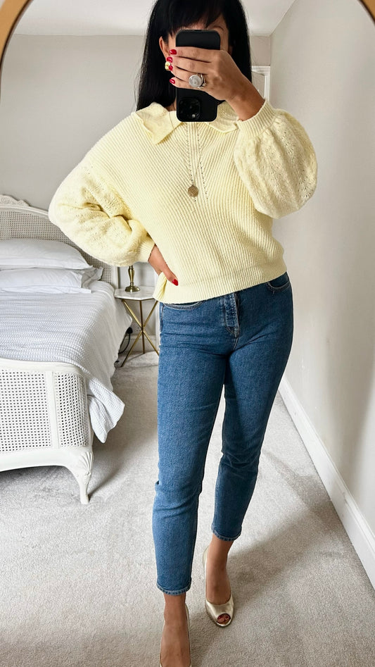 Oliver bonas lemon yellow knitted jumper large UK 12 vgc
