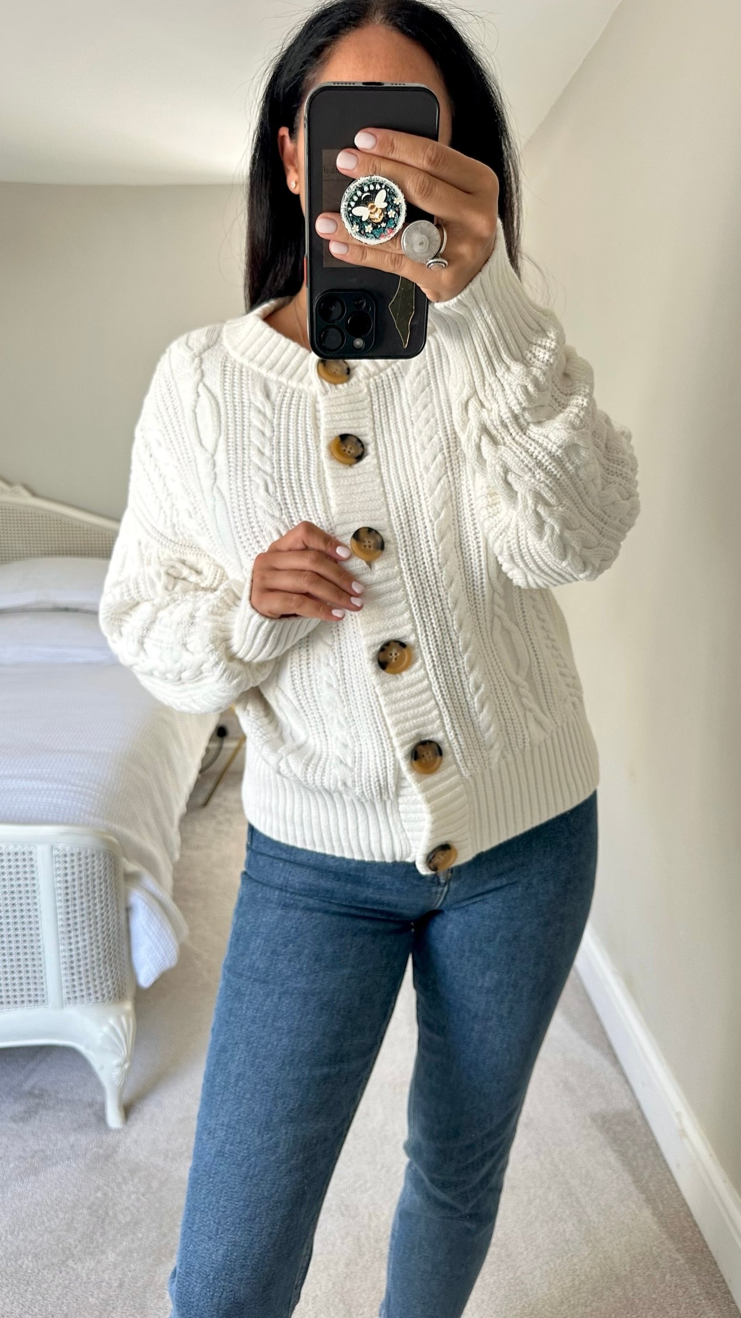 & other stories white cream cotton knitted cardigan thick large UK 12 vgc w25
