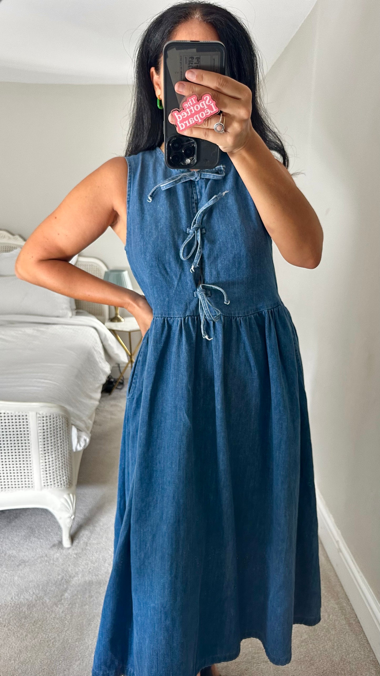 Nobody’s Child navy blue denim tie from midi long maxi dress medium UK 12 vgc
