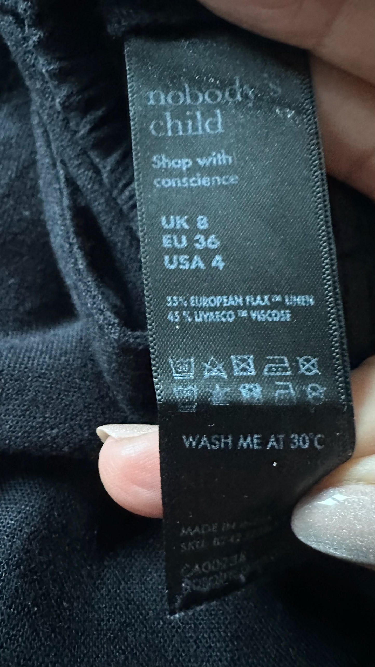 Nobodys child black linen blend wide leg slouchy casual trousers UK 8 vgc