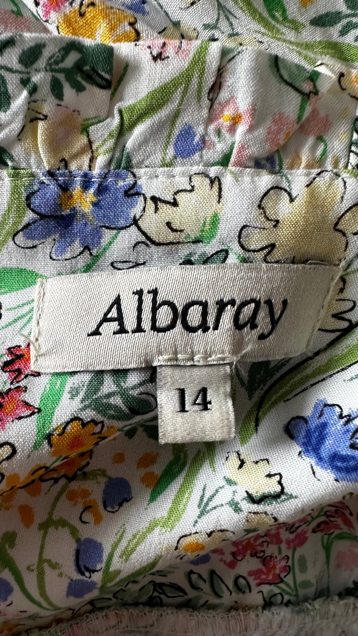 Albaray white blue green floral wrap midi dress medium UK 14 event