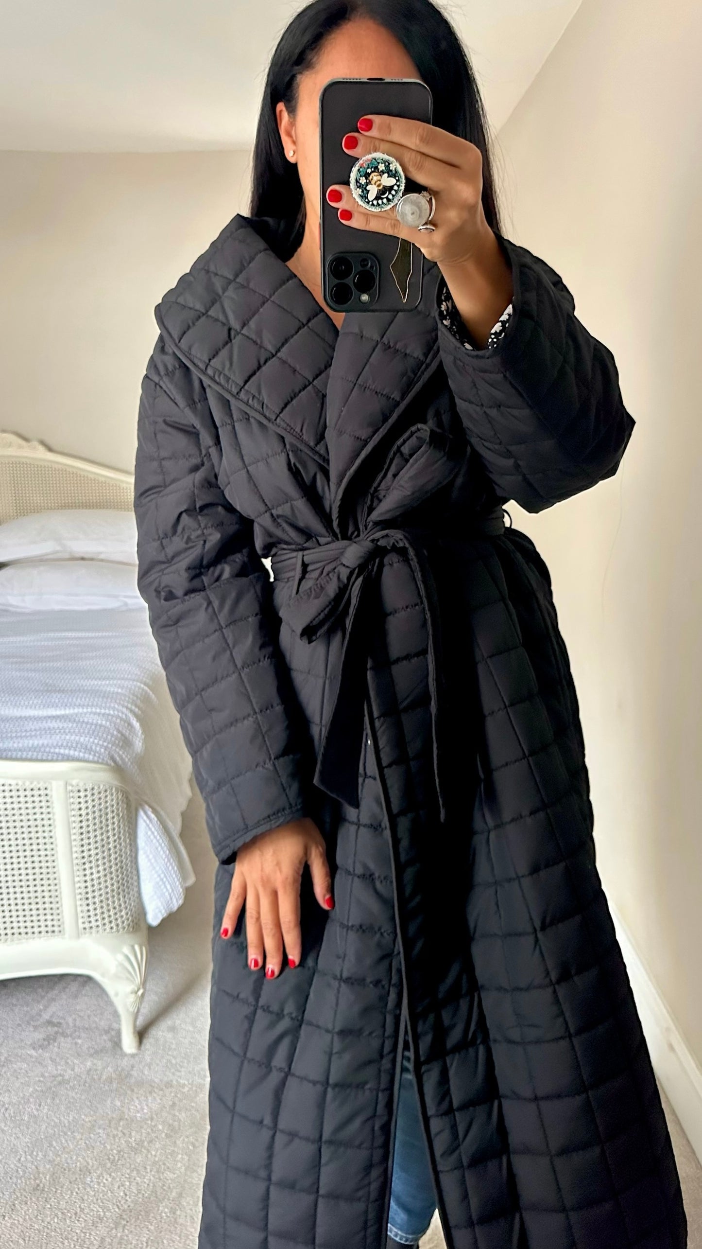 Nobody's child black square quilted long line puffer coat large UK 12-14 vgc w25