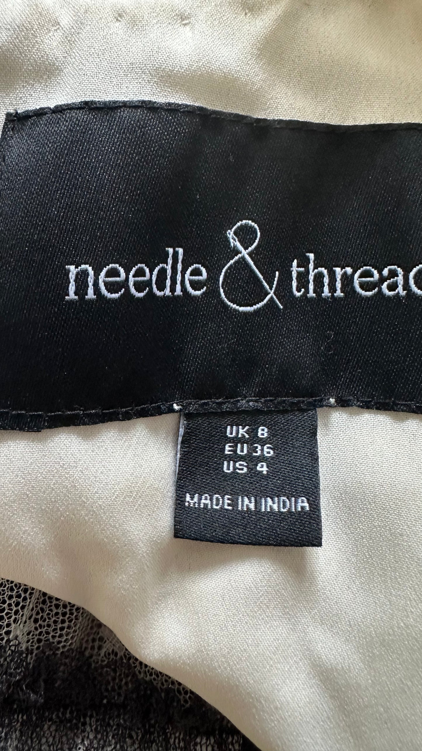 Needle & Thread @ Net a Porter black cream tulle event party dress small UK 8 vgc