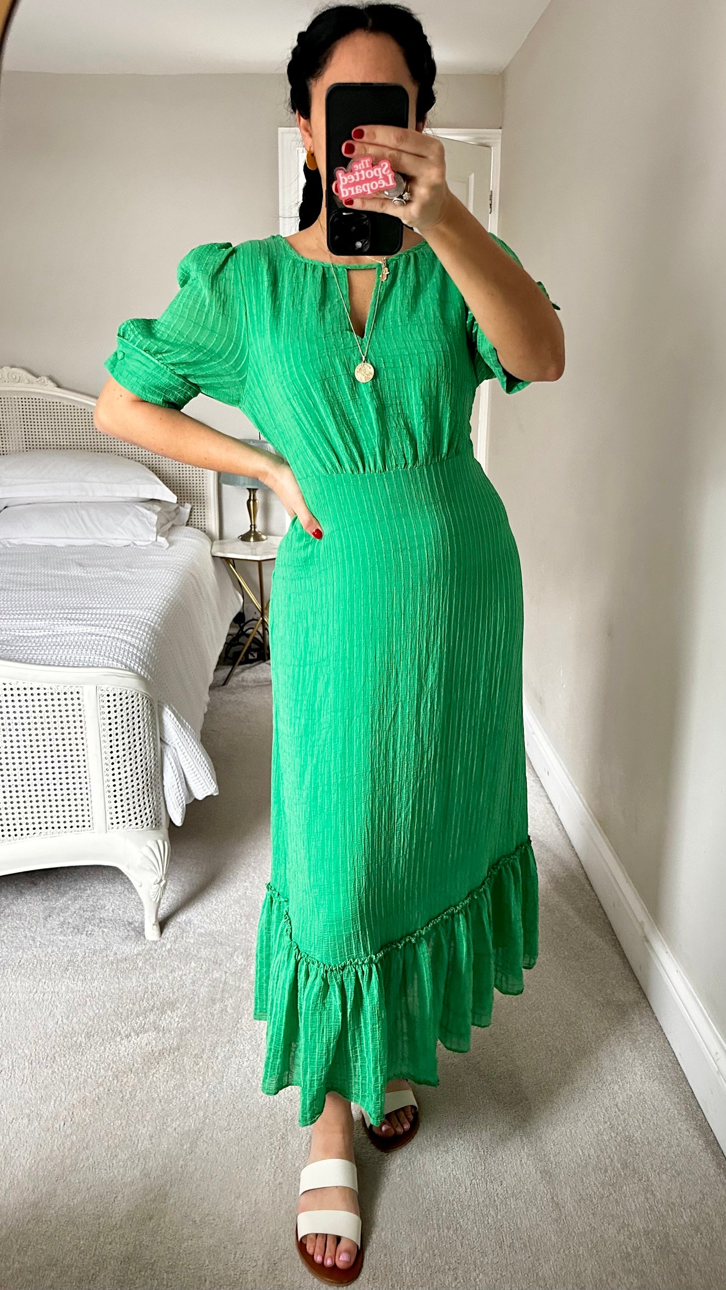 Ro & Zo bright green holiday midi long dress UK 14 vgc