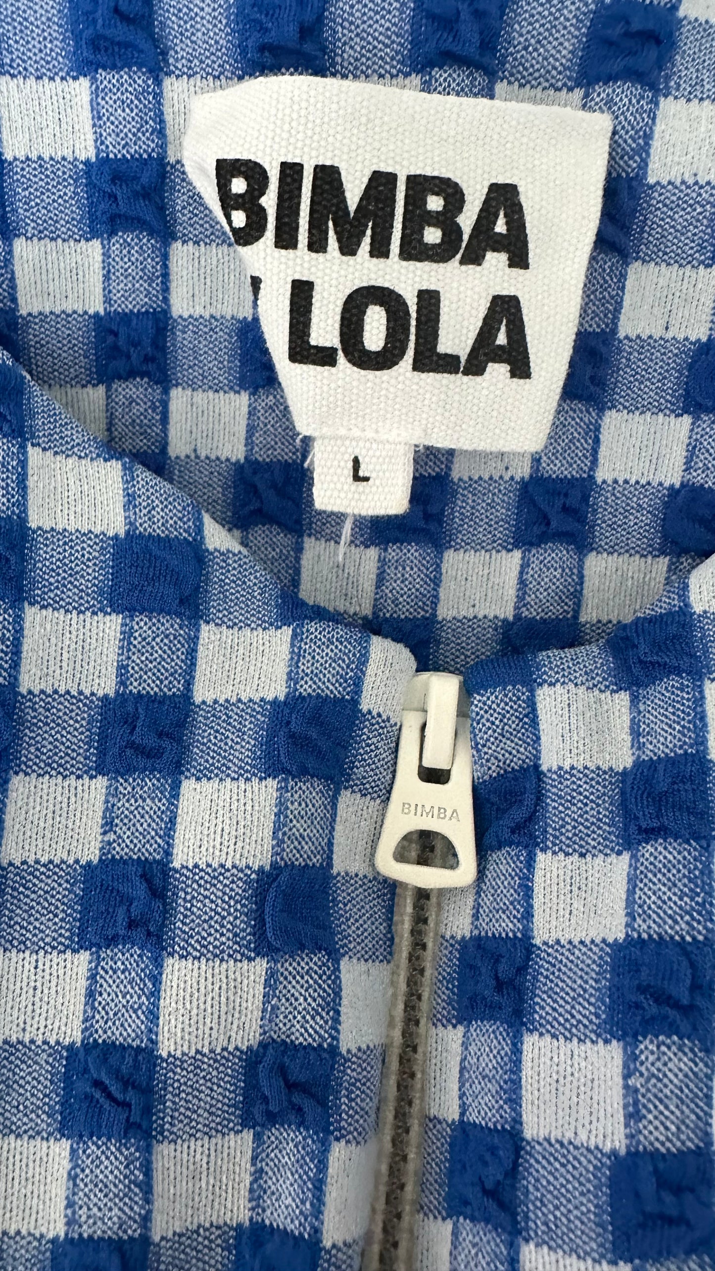 Bimba Y Lola blue white gingham check mini dress holiday large UK 14 vgc