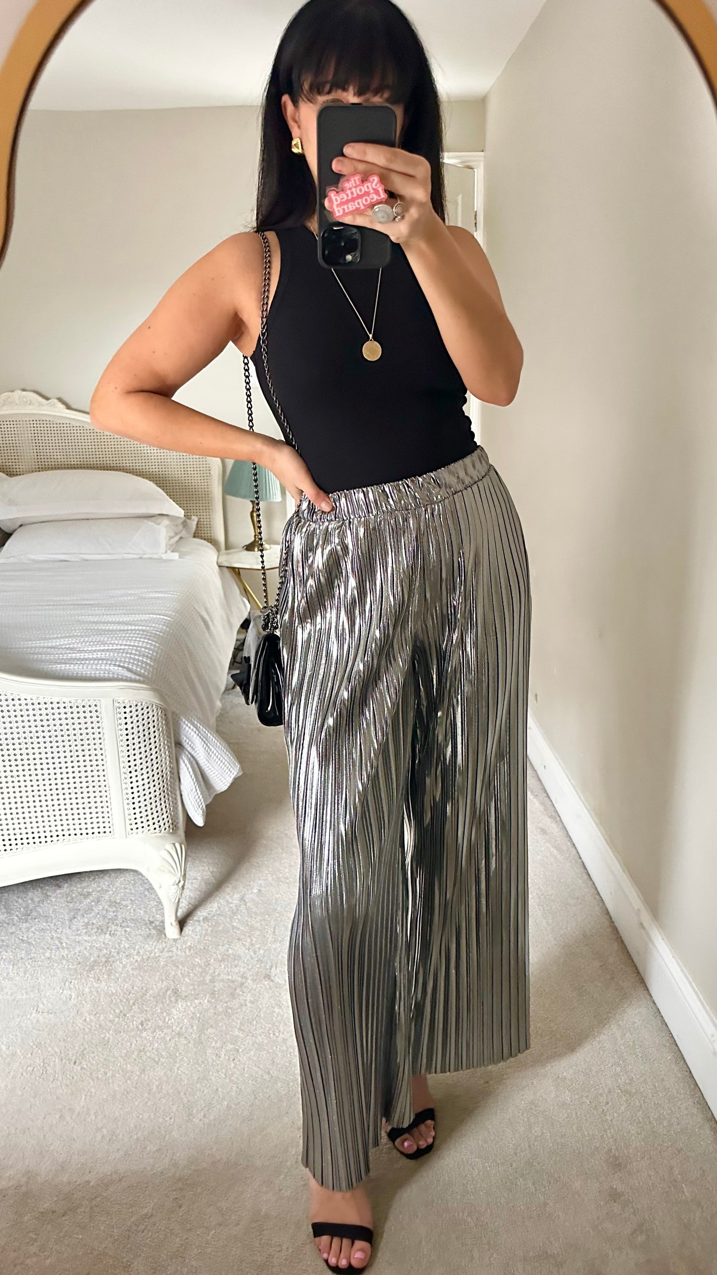 Selected Femme @ Anthropologie silver plissé metallic palazzo trousers large UK 12 14 vgc