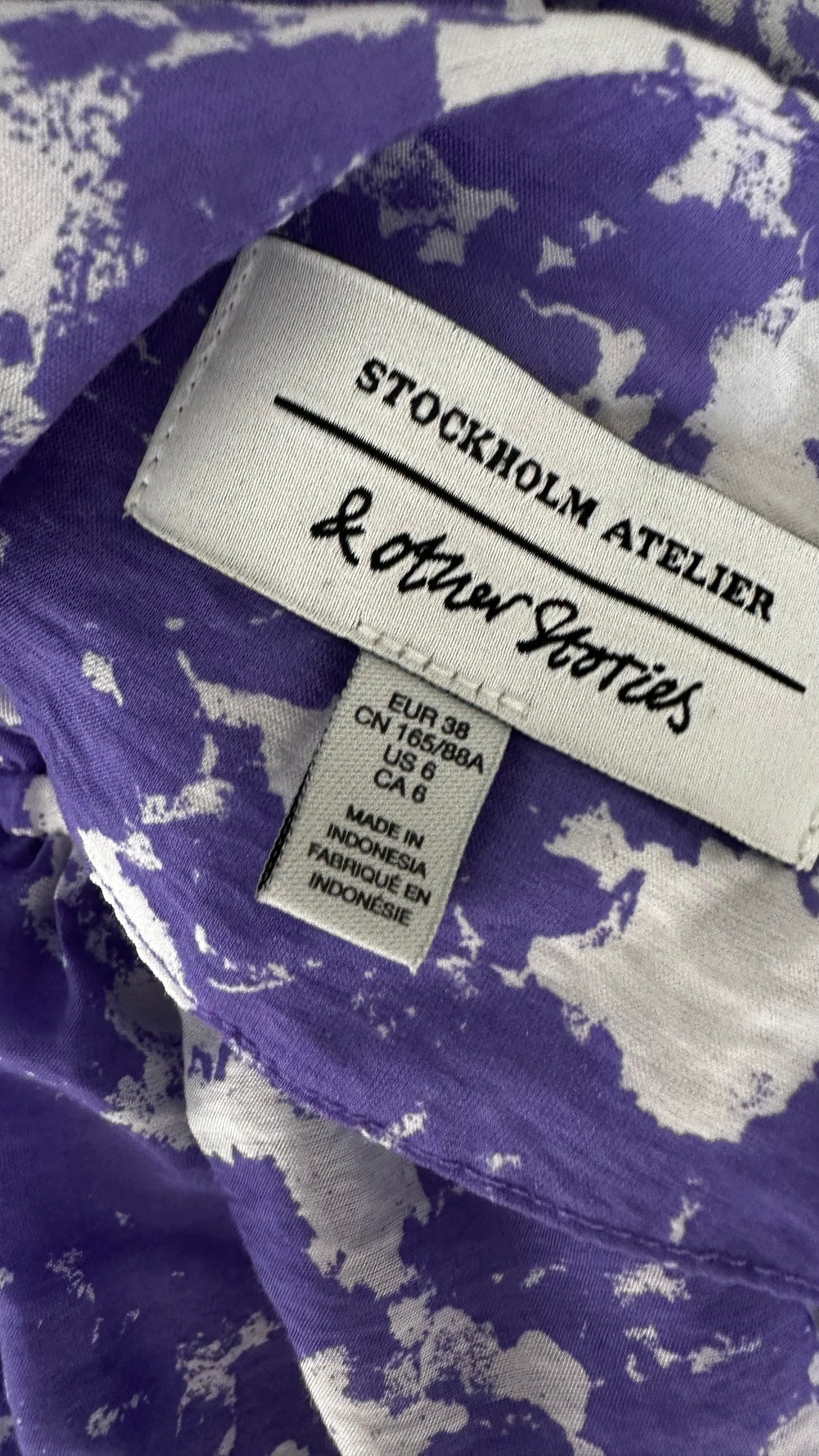 & other stories lilac white clouds printed midi long dress small UK 10 vgc