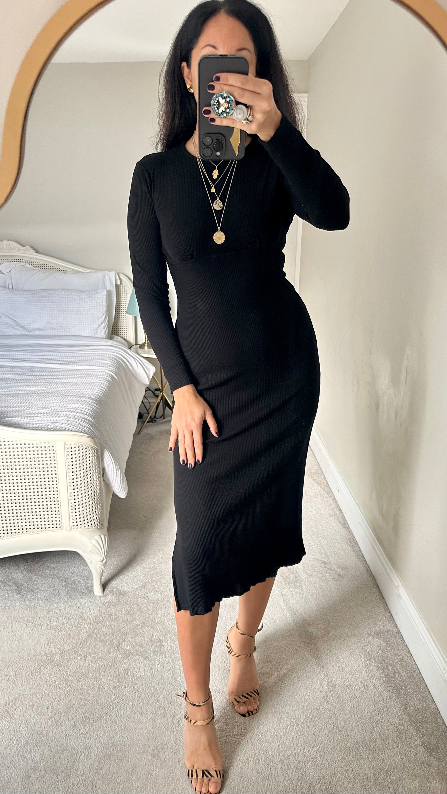 Nobody’s Child black ribbed midi long dress small medium UK 8 10 vgc