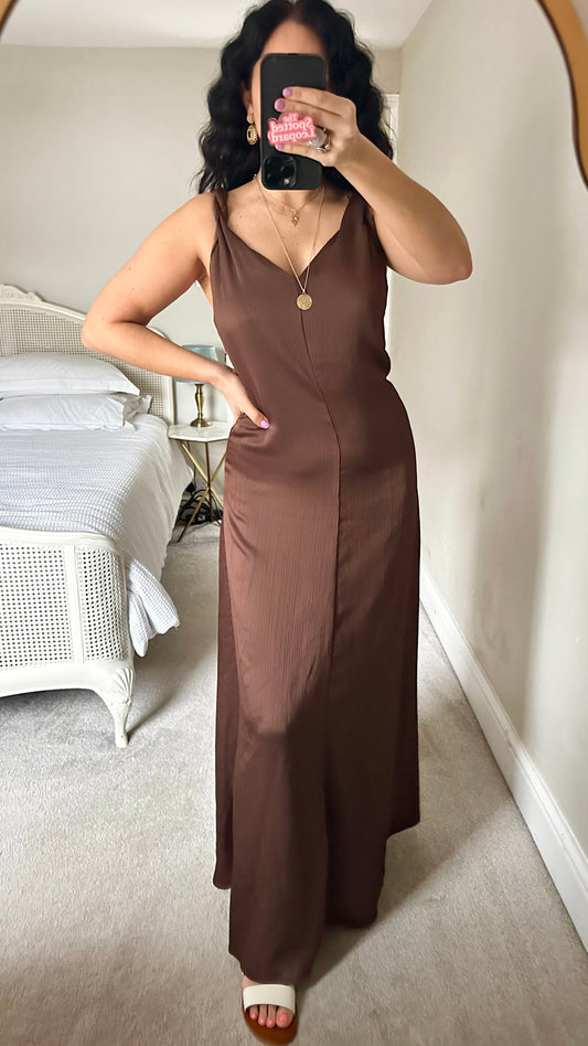Selected Femme @ Anthropologie chocolate brown maxi long dress new bnwt medium UK 12 holiday / event